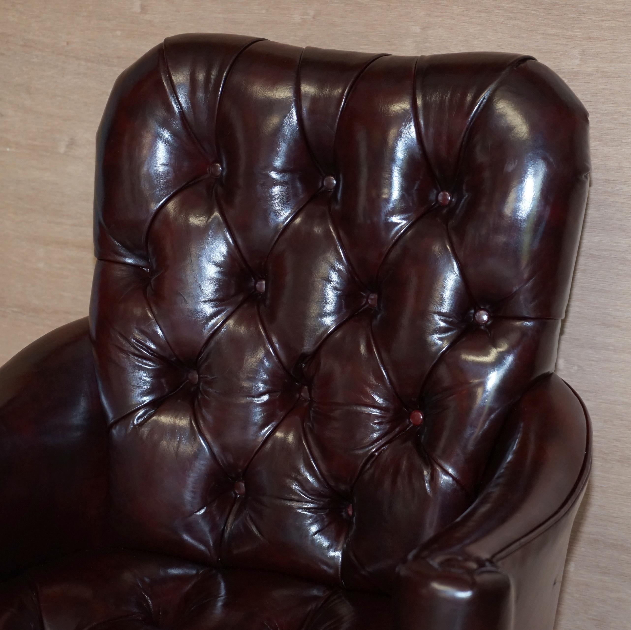 Vintage Oxblood Leather Chesterfield Tufted Office Captains Occasional Armchair 3