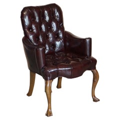 Vintage Oxblood Leather Chesterfield Tufted Office Captains Occasional Armchair