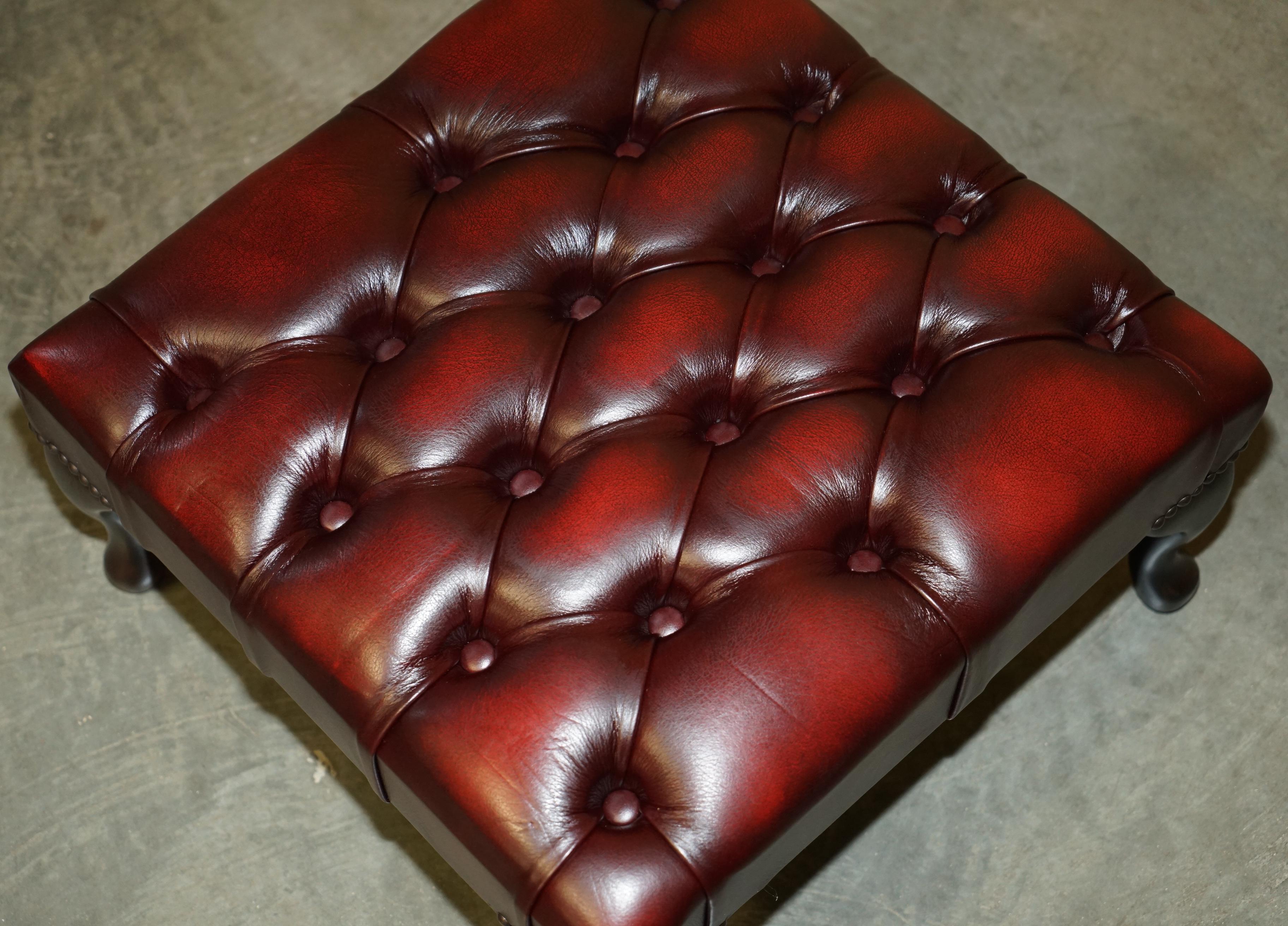 Victorian ViNTAGE OXBLOOD LEATHER CHESTERFIELD TUFTED OTTOMAN FOOTSTOOL FOR WINGBACK CHAIR