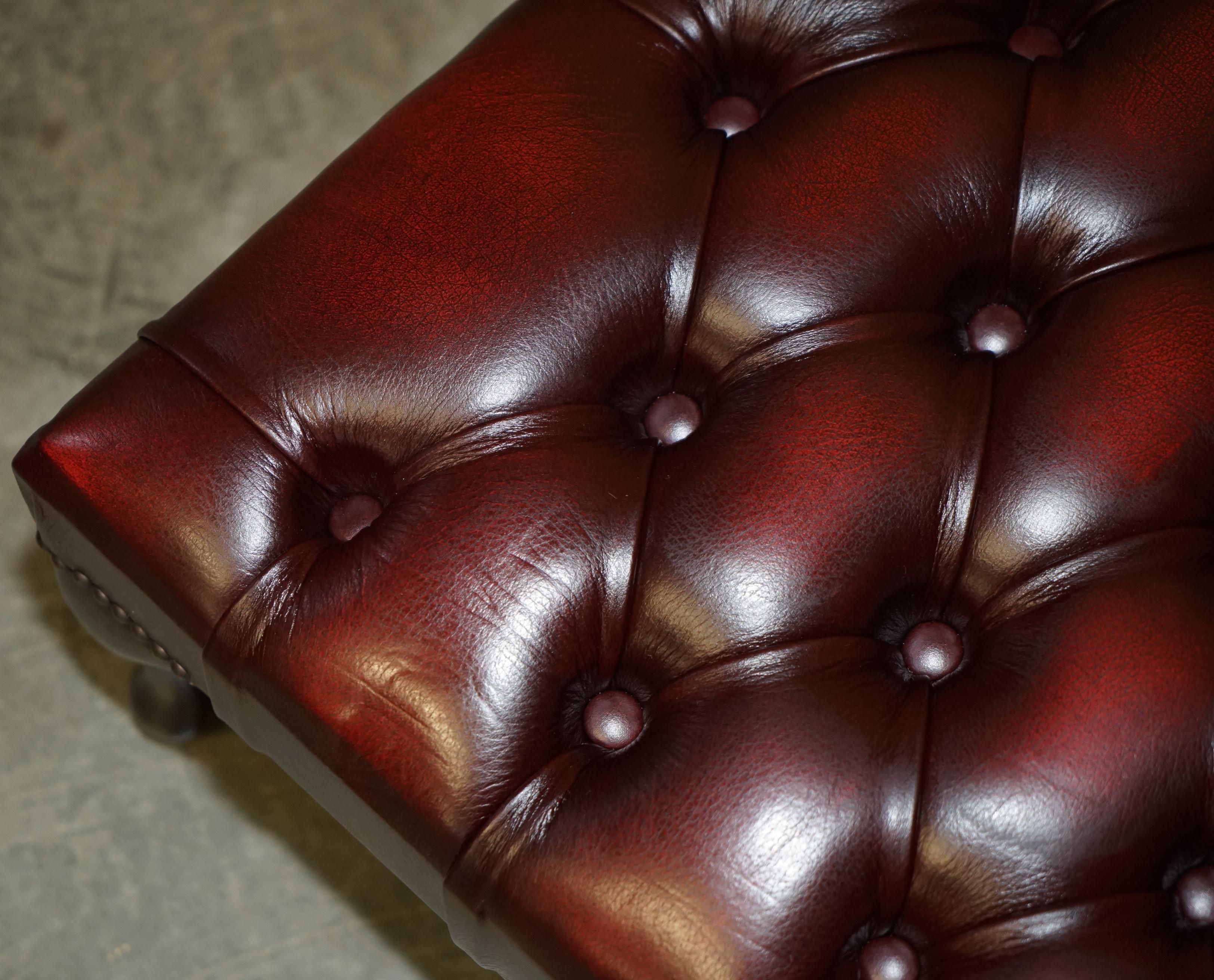 English ViNTAGE OXBLOOD LEATHER CHESTERFIELD TUFTED OTTOMAN FOOTSTOOL FOR WINGBACK CHAIR