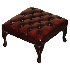 Vintage OXBLOOD LEATHER CHESTERFIELD TUFTED OTTOMAN FOOTSTOOL FOR WINGBACK CHAIR