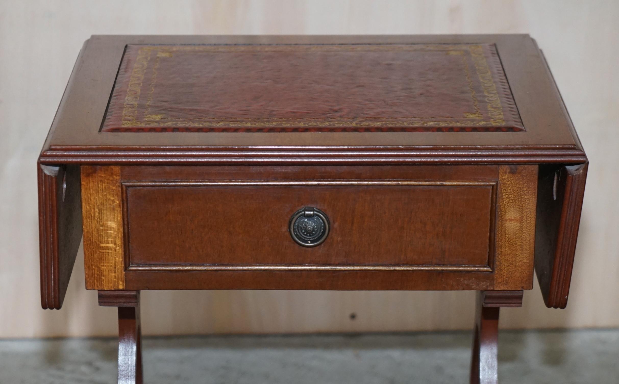 Vintage Oxblood Leather Gold Leaf Side End Table Extending Top Great Games Table For Sale 6