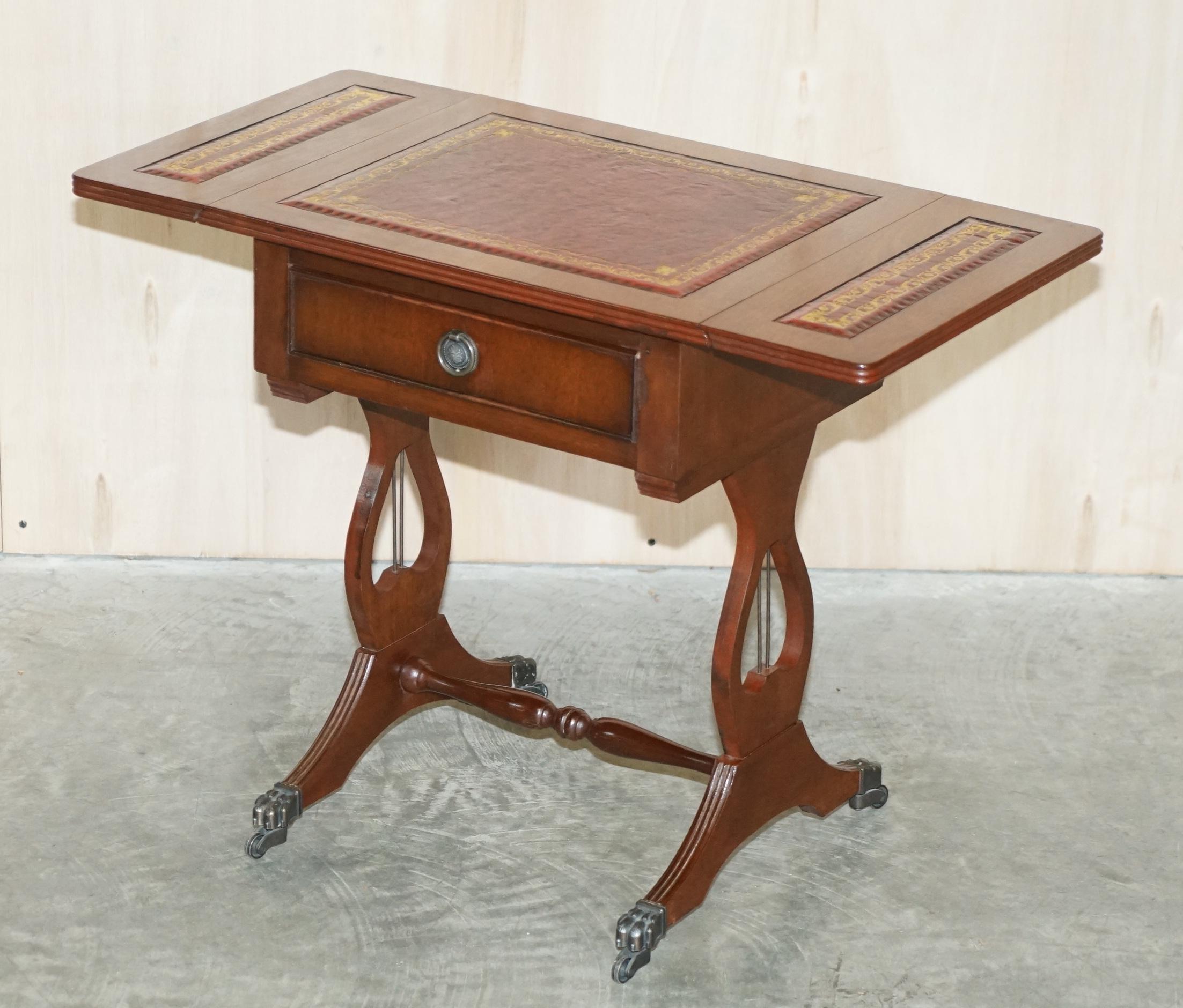 Vintage Oxblood Leather Gold Leaf Side End Table Extending Top Great Games Table For Sale 9