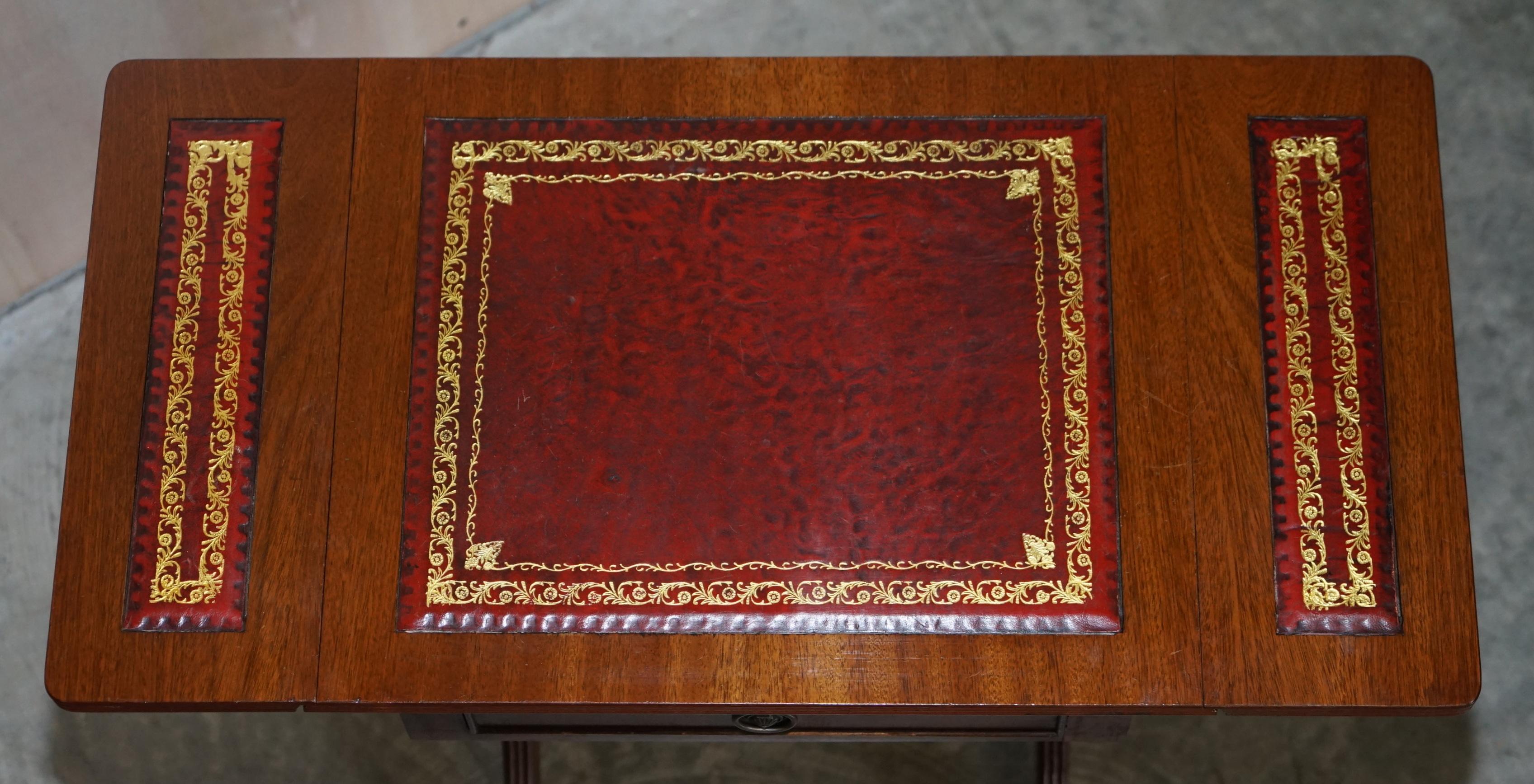 Vintage Oxblood Leather Gold Leaf Side End Table Extending Top Great Games Table For Sale 10