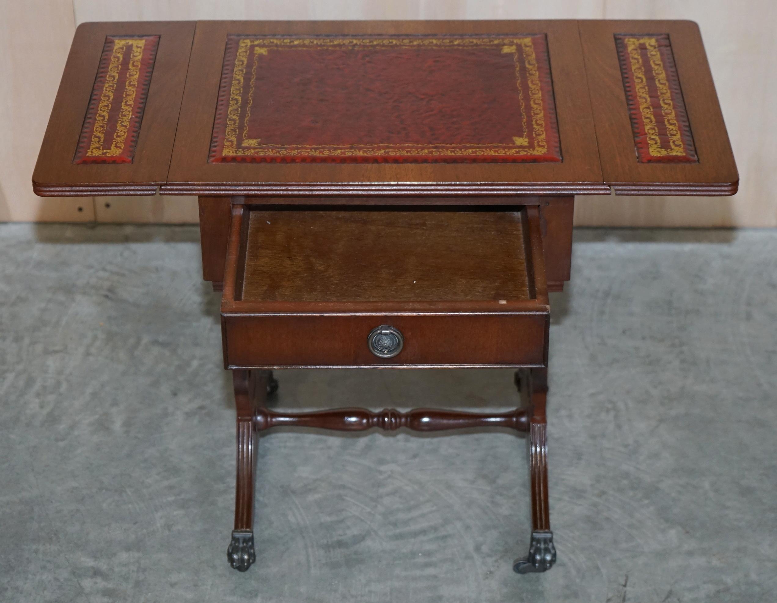 Vintage Oxblood Leather Gold Leaf Side End Table Extending Top Great Games Table For Sale 13