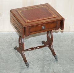 Vintage Oxblood Leather Gold Leaf Side End Table Extending Top Great Games Table