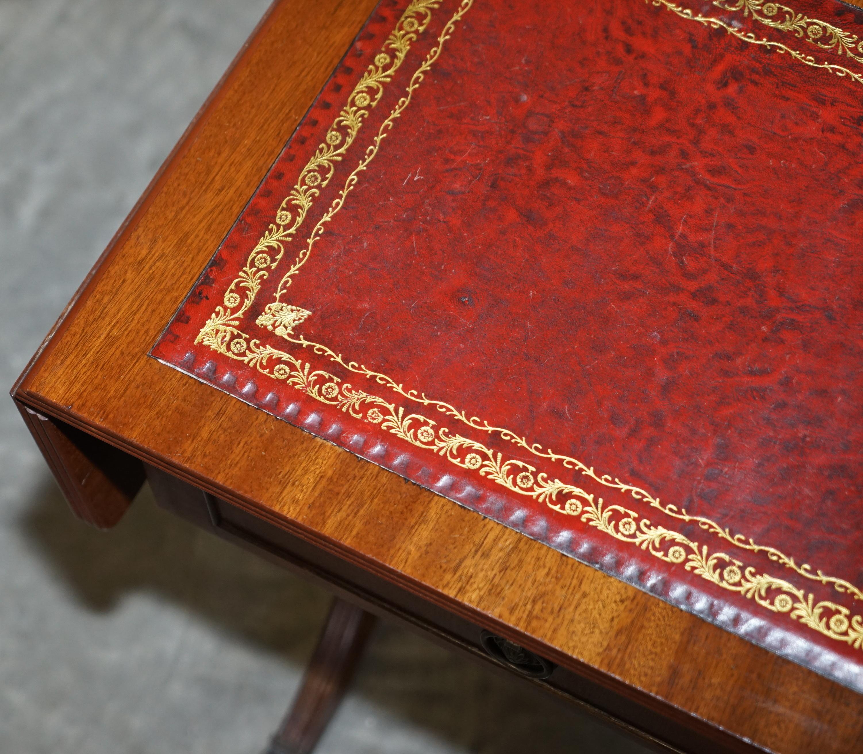 20th Century Vintage Oxblood Leather Gold Leaf Side End Table Extending Top Great Games Table For Sale