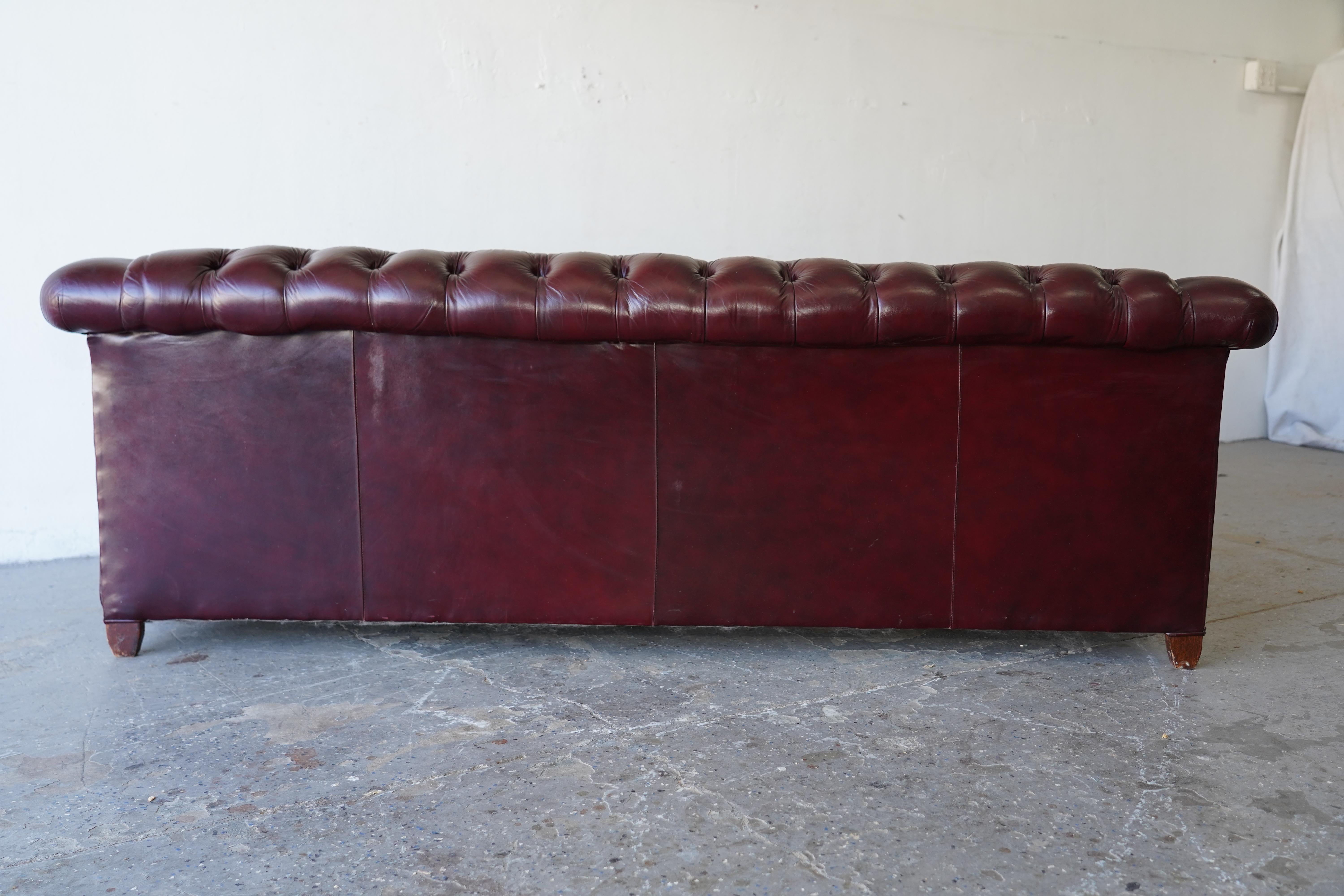 Empire Vintage Oxblood Leather Tufted Chesterfield Sofa For Sale