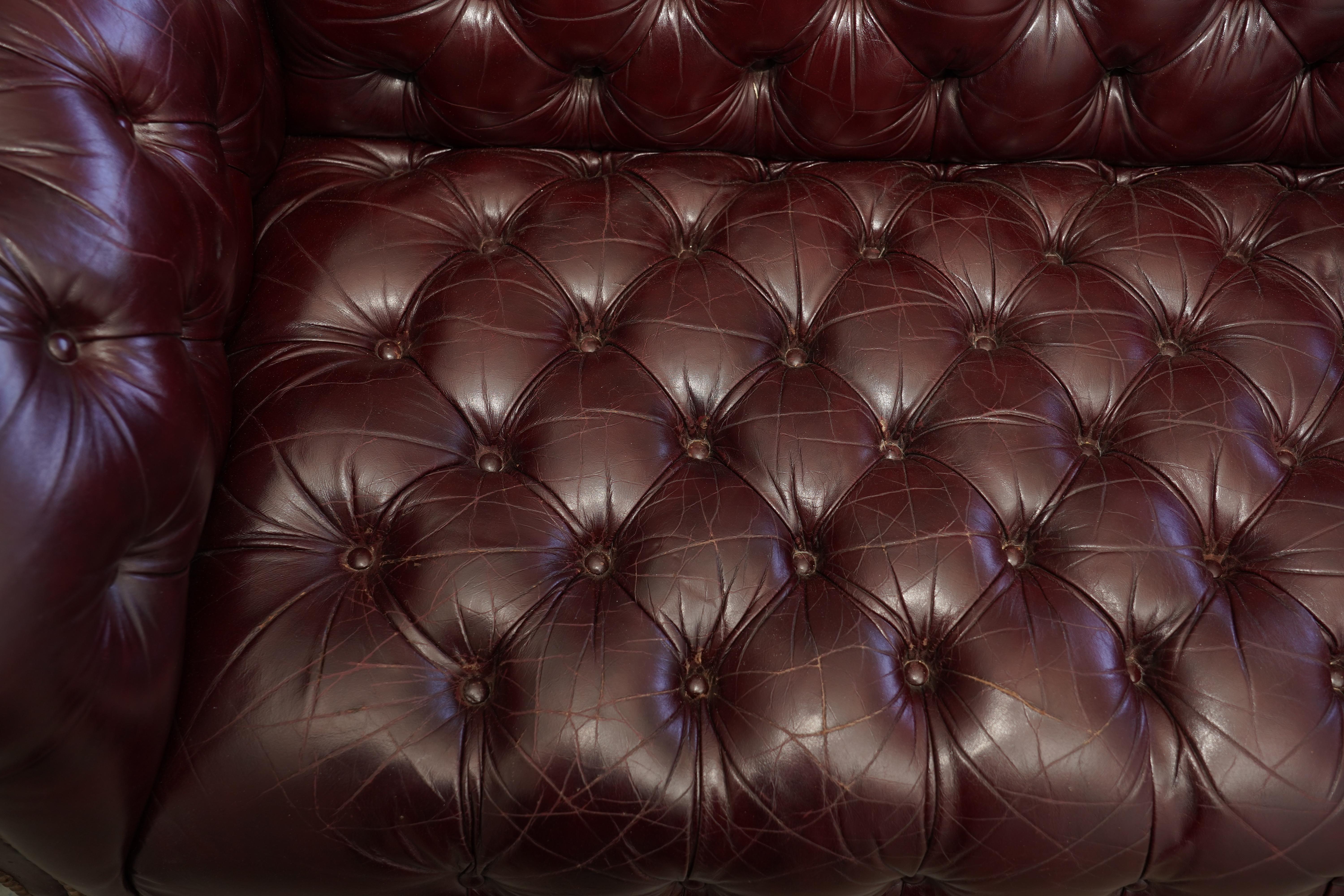 Late 20th Century Vintage Oxblood Leather Tufted Chesterfield Sofa For Sale