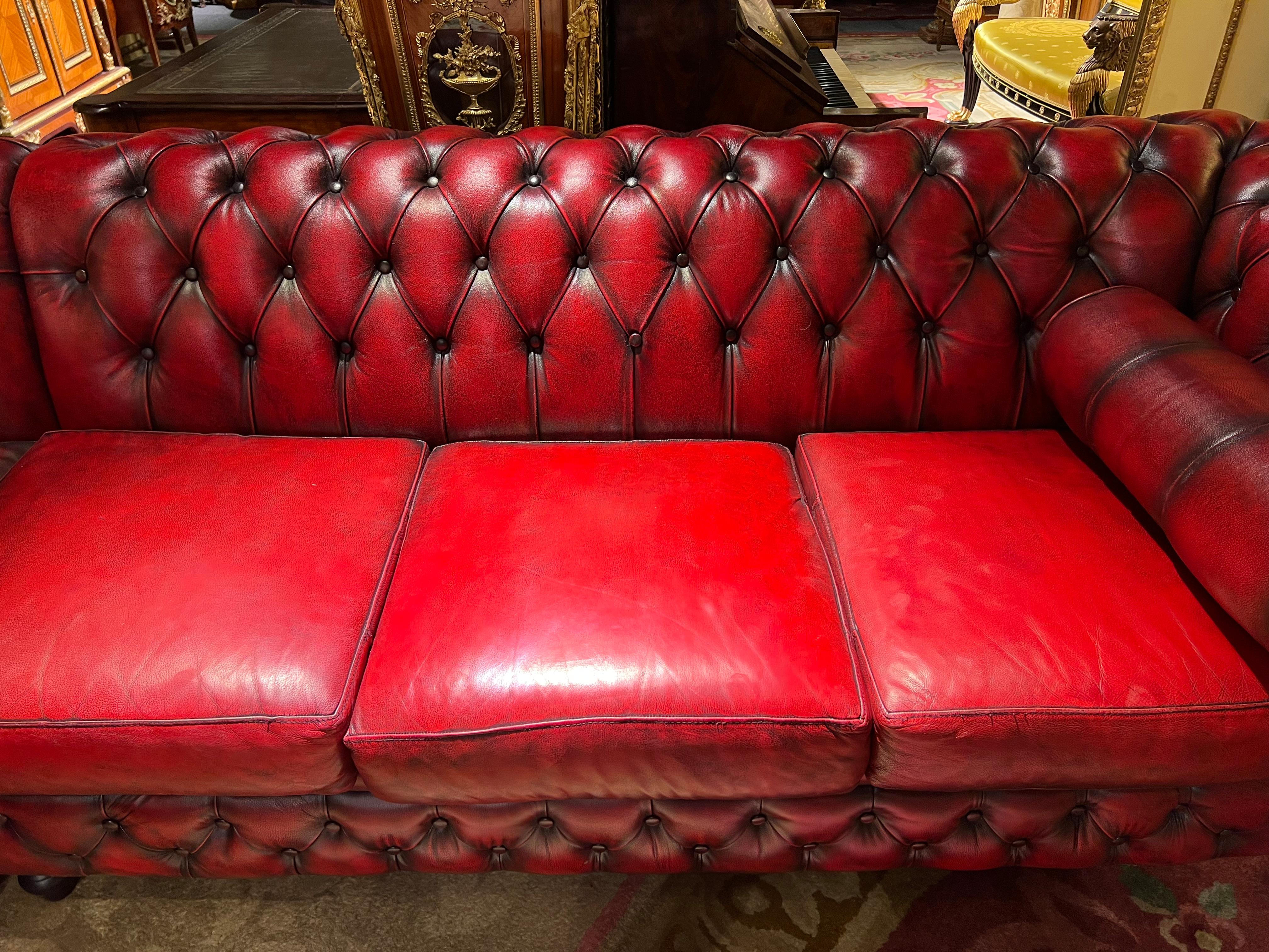 Vintage oxblood Red Chesterfield Corner Couch or Seven Seater Sofa / Set 1