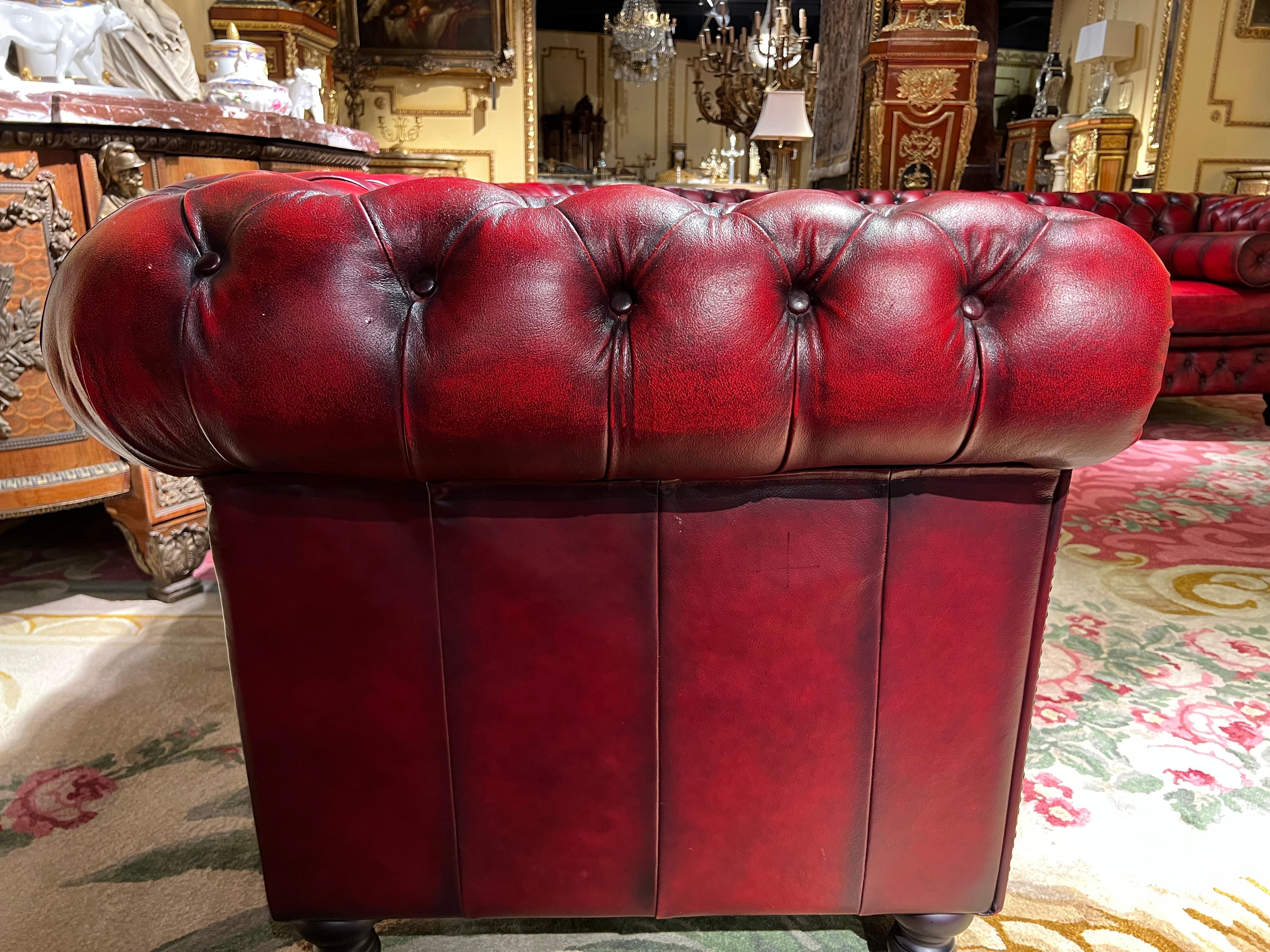 Vintage oxblood Red Chesterfield Corner Couch or Seven Seater Sofa / Set 2