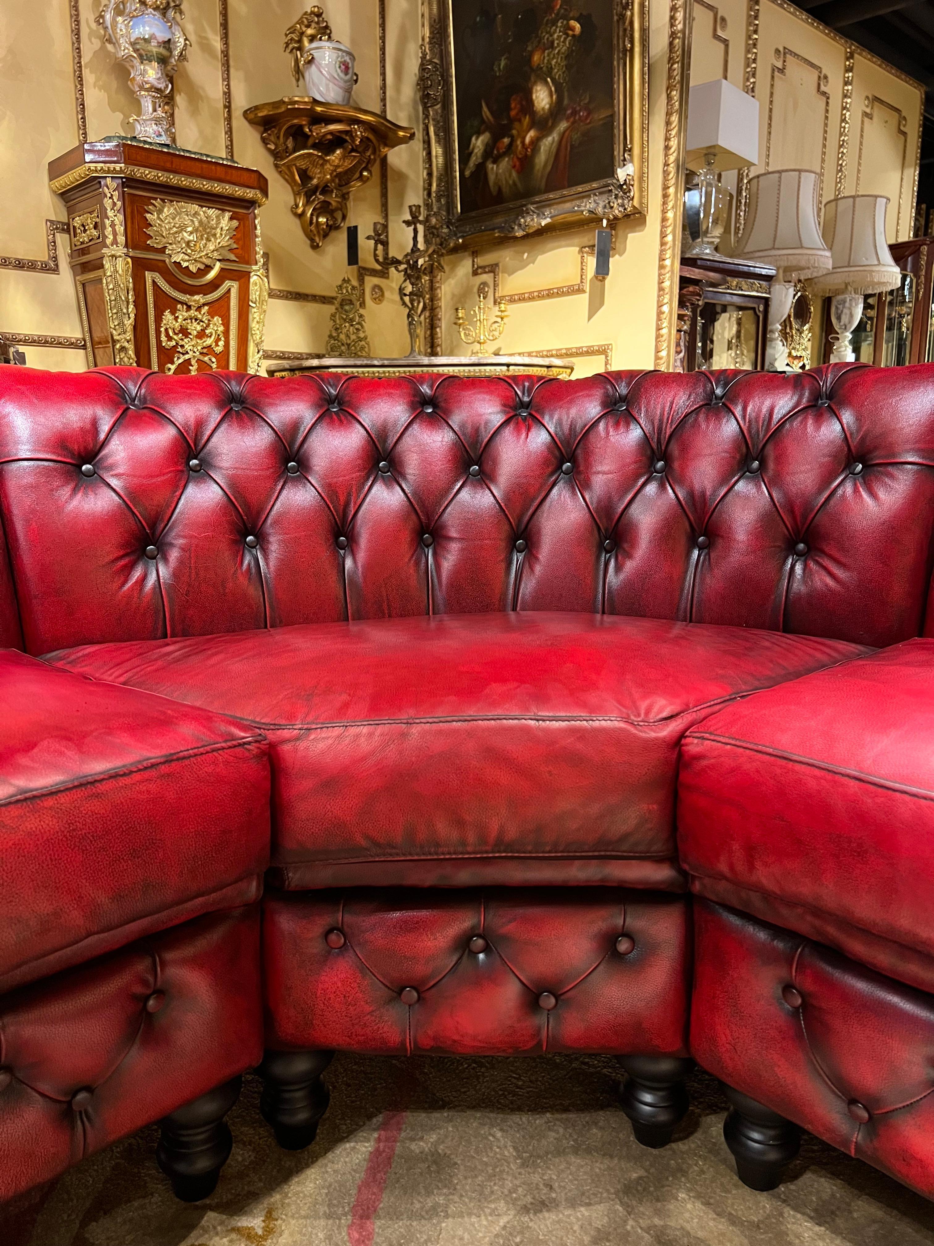 Vintage oxblood Red Chesterfield Corner Couch or Seven Seater Sofa / Set 3