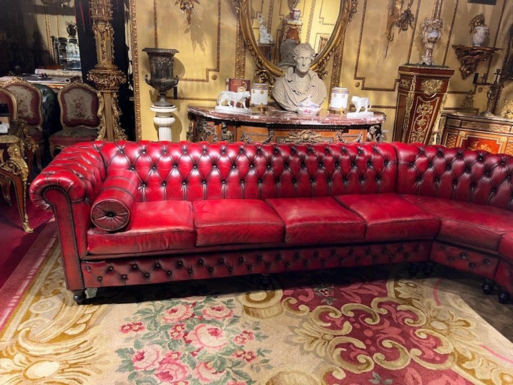 Chesterfield-Ecksofa oder siebensitziges Sofa/Set mit Ochsenblutmuster im Angebot 10