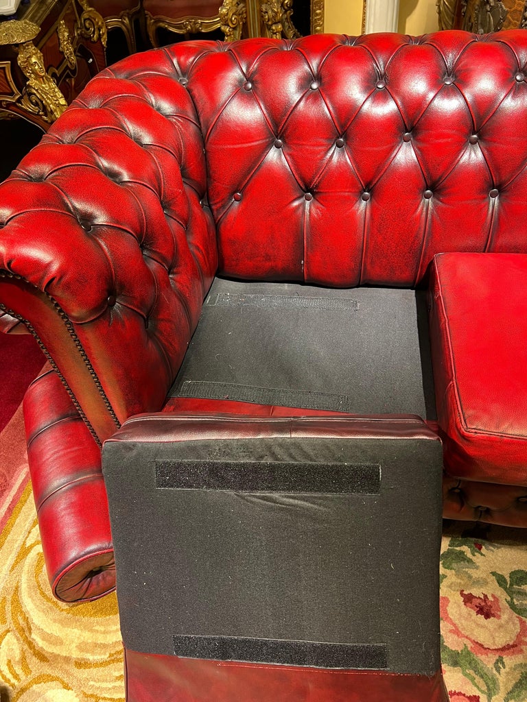 Vintage oxblood Red Chesterfield Corner Couch or Seven Seater Sofa