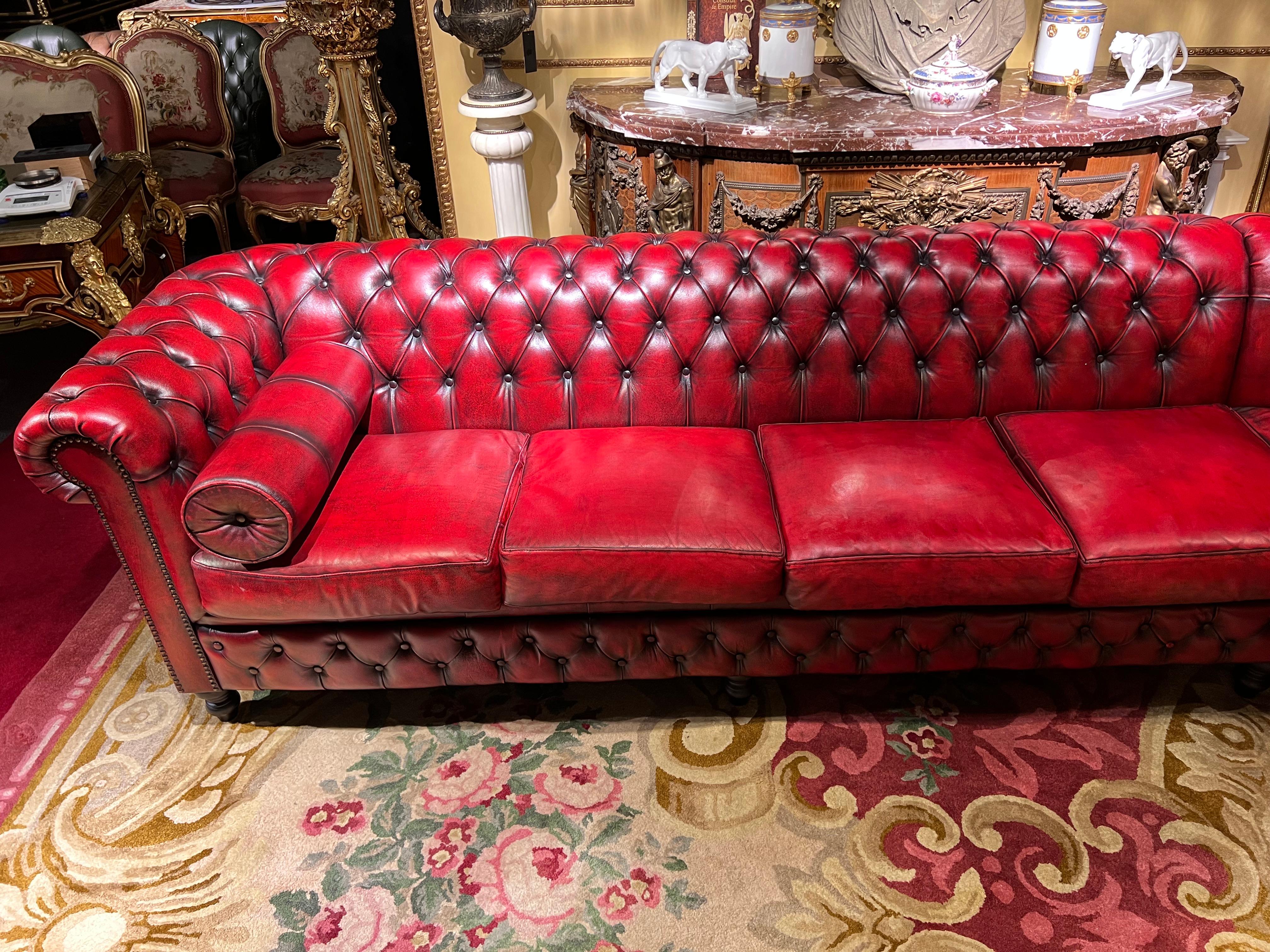 English Vintage oxblood Red Chesterfield Corner Couch or Seven Seater Sofa / Set