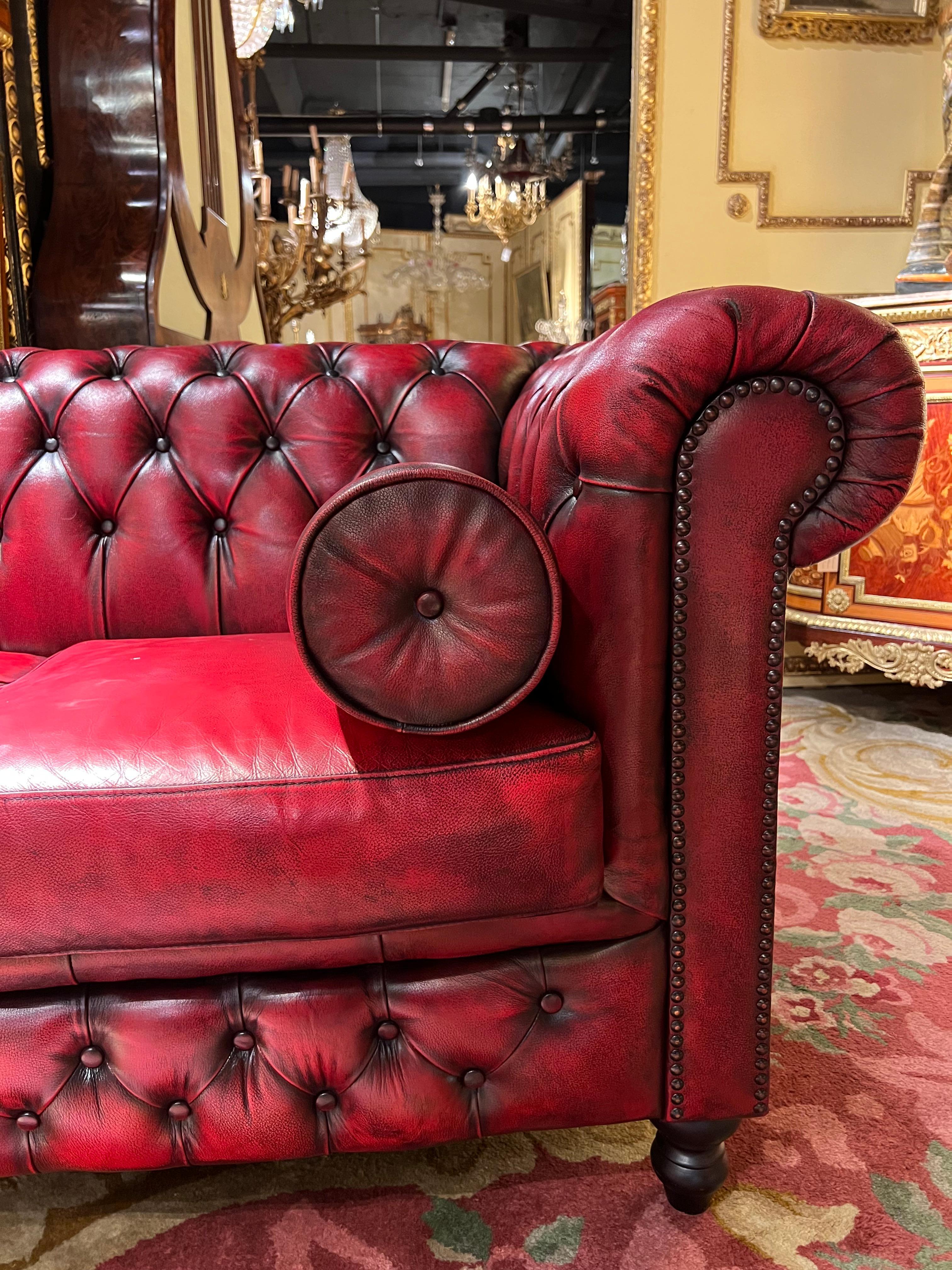 Leather Vintage oxblood Red Chesterfield Corner Couch or Seven Seater Sofa / Set