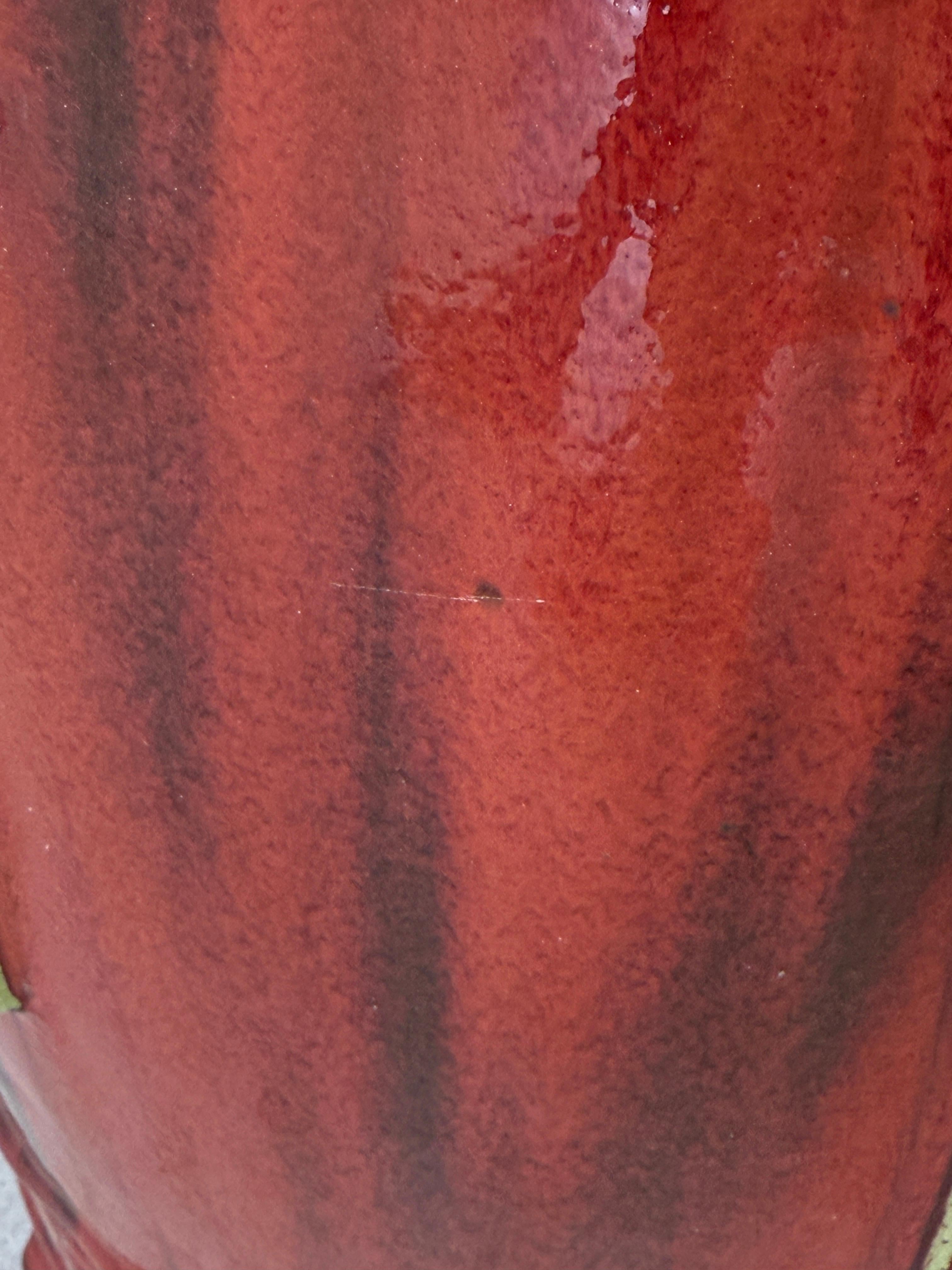 Taburete de jardín vintage de cerámica china esmaltada rojo sangre de buey con detalles perforados siglo XX en venta