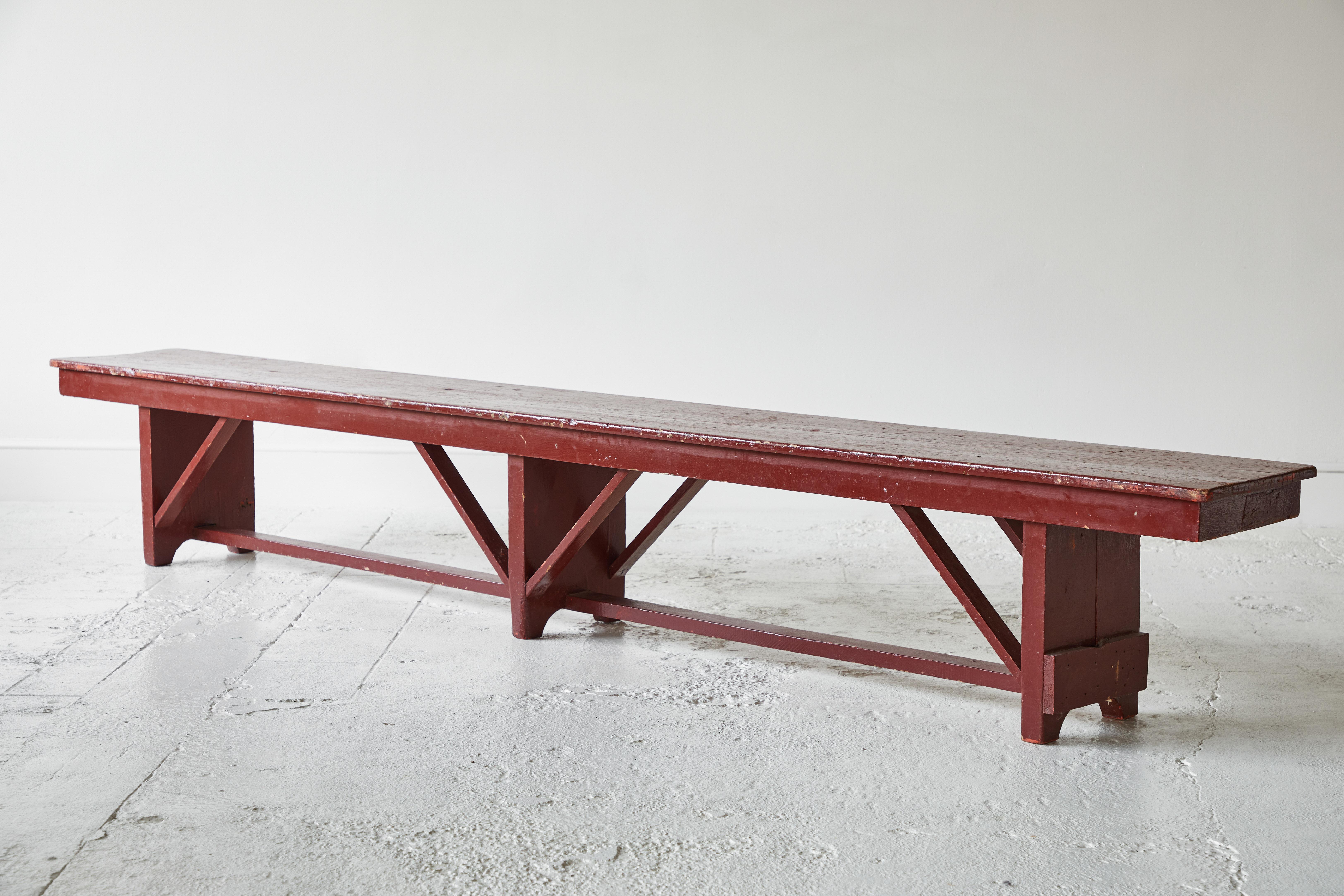 Vintage Oxblood Wooden Bench In Good Condition In Los Angeles, CA