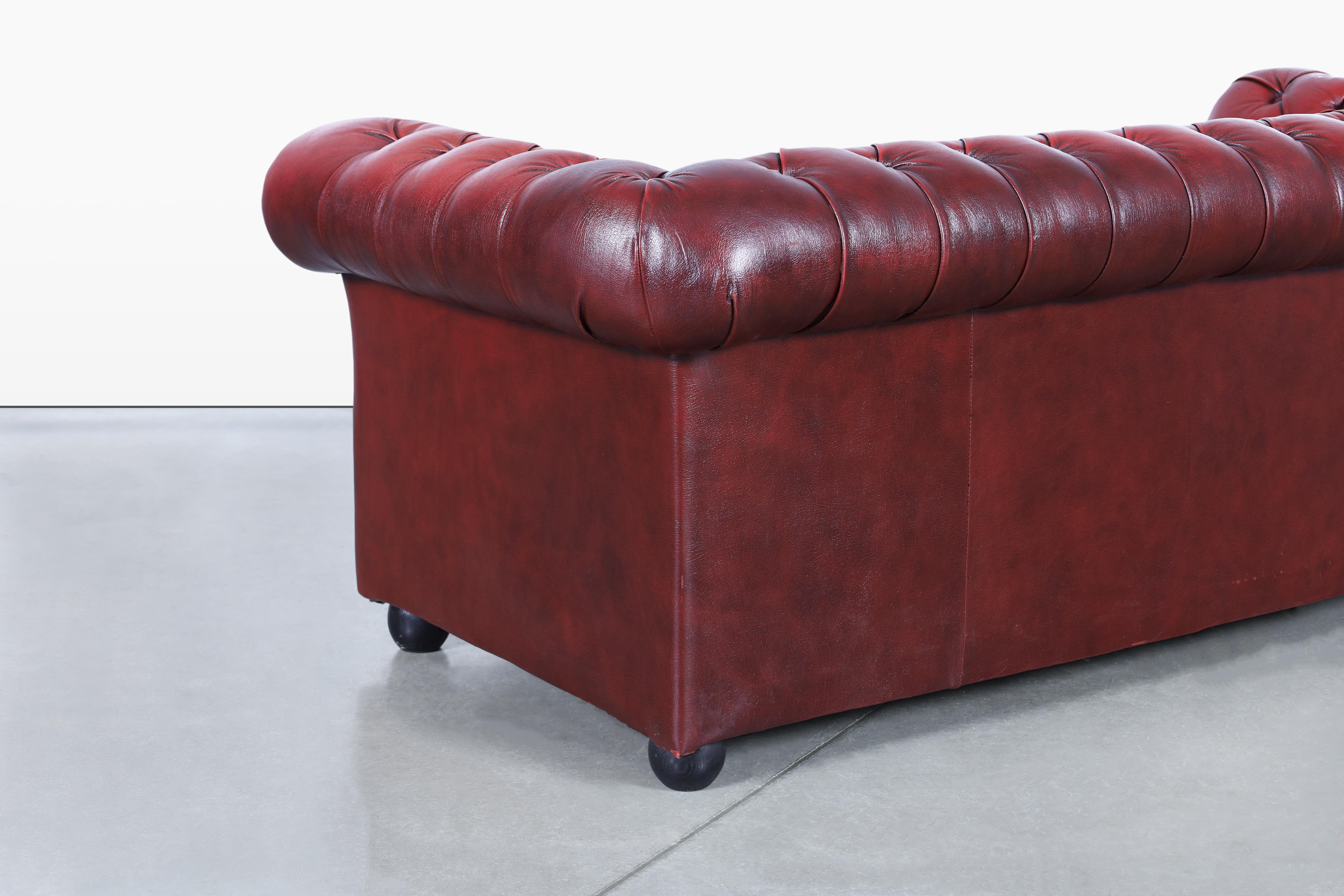Vintage Oxford Red Leather Chesterfield Sofa For Sale 4