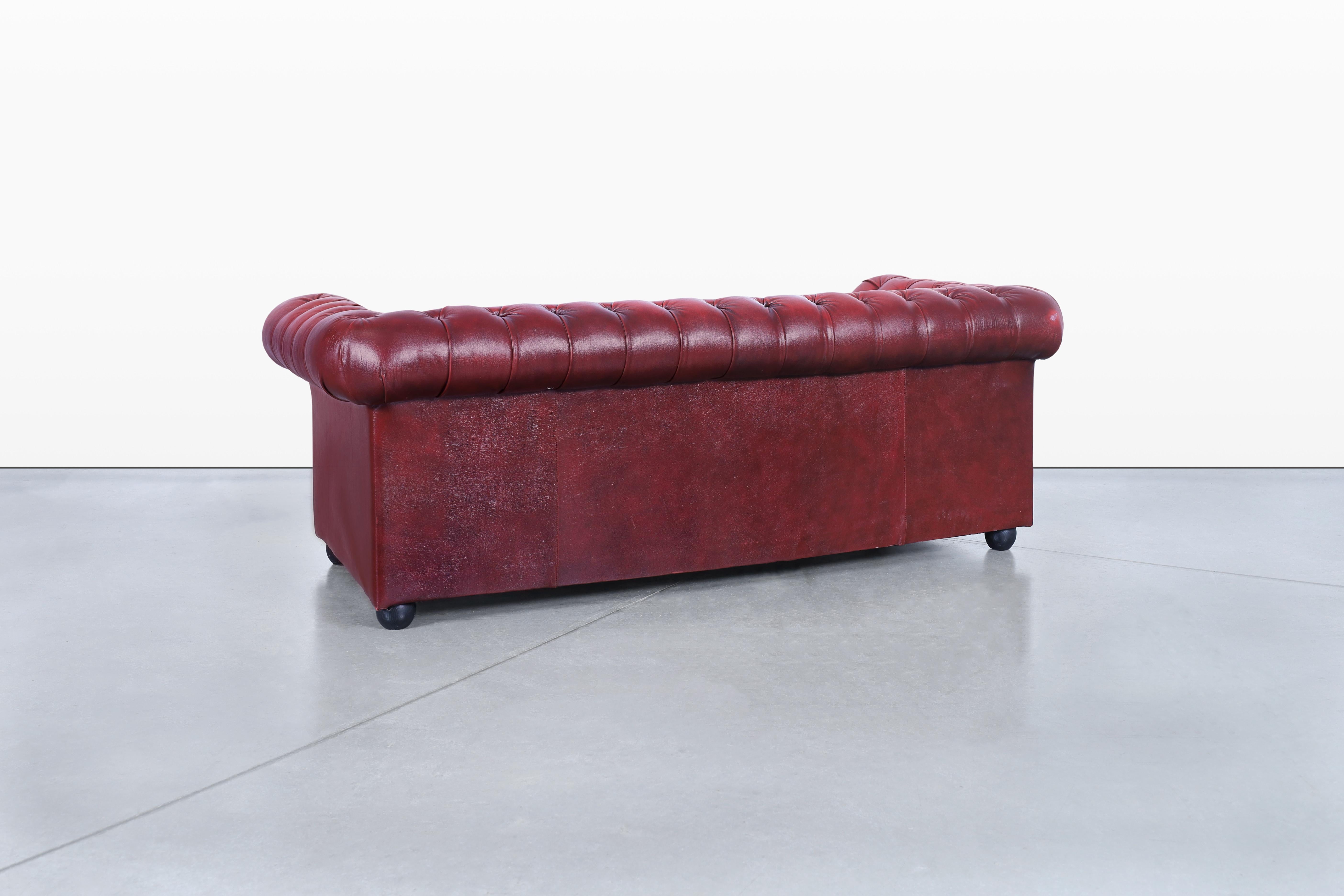 Vintage Oxford Red Leather Chesterfield Sofa For Sale 3