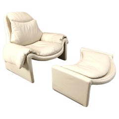 Vintage P60 leather lounge chair by Vittorio Introini for Saporiti, 1970s
