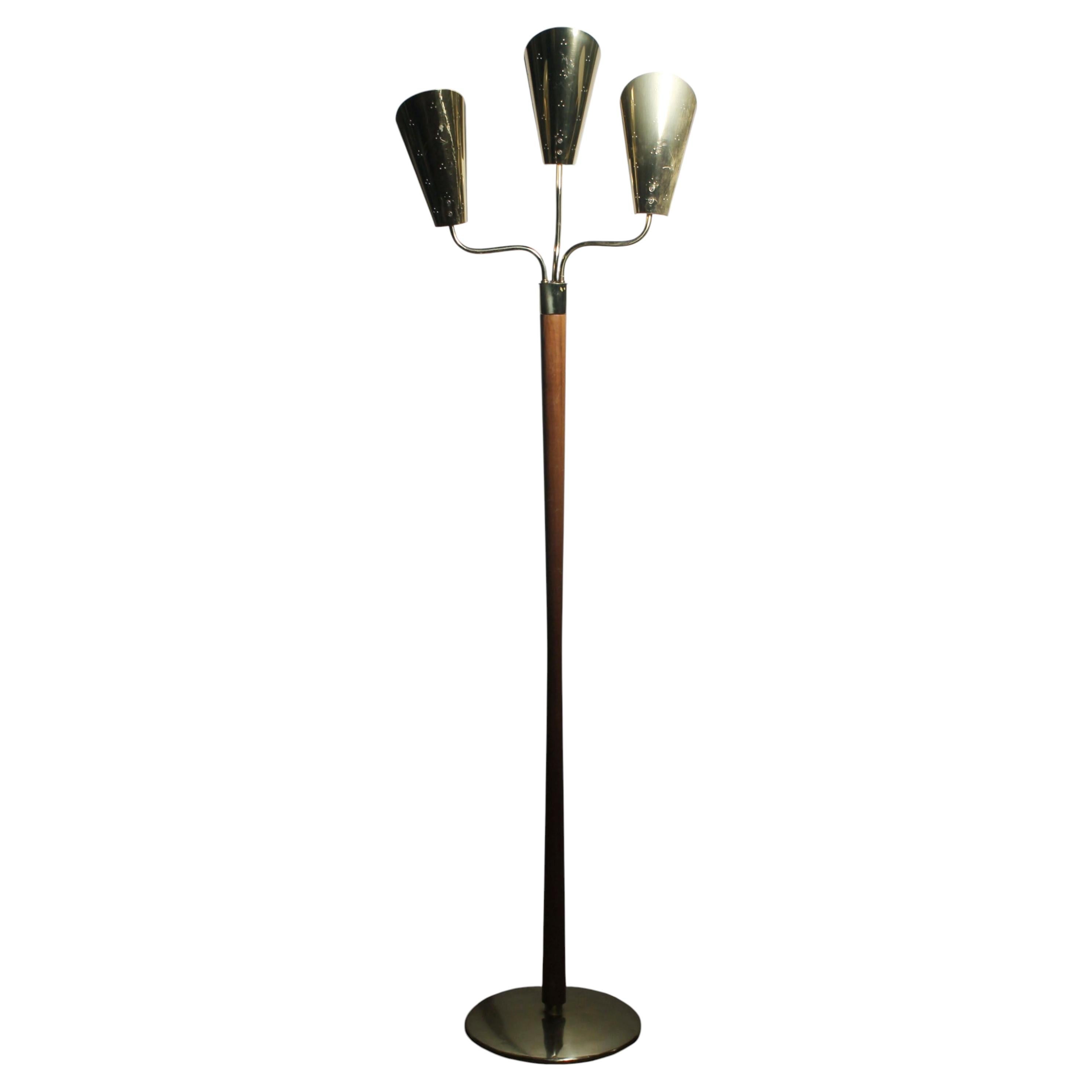 Vintage Triple Sconce Floor Lamp by Lightolier, attr. to Paavo Tynell For Sale