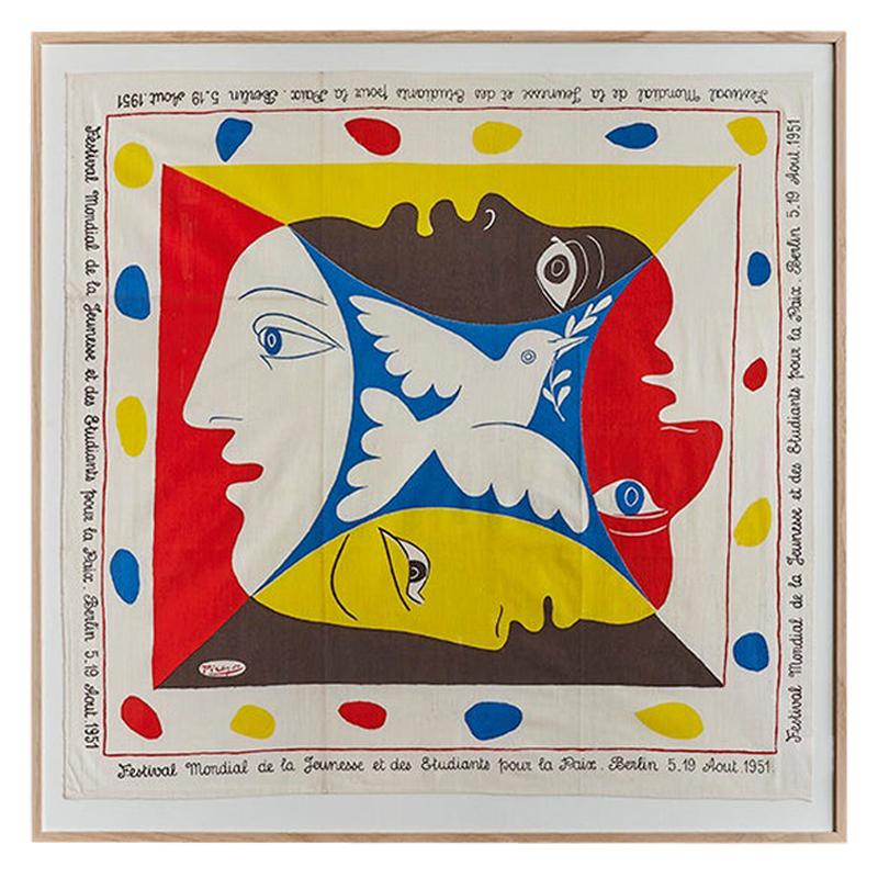 Vintage Pablo Picasso Printed Textile Scarf in Antique Frame, Germany, 1951  at 1stDibs