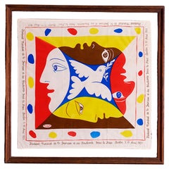 Vintage Pablo Picasso Printed Textile Scarf in Antique Frame, Germany, 1951