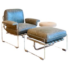 Vintage Pace Collection Argenta Lucite Chair and ottoman in Smokey Leather