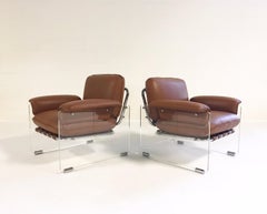 Vintage Pace Collection Argenta Lucite Chairs in Loro Piana Italian Buffalo Hide