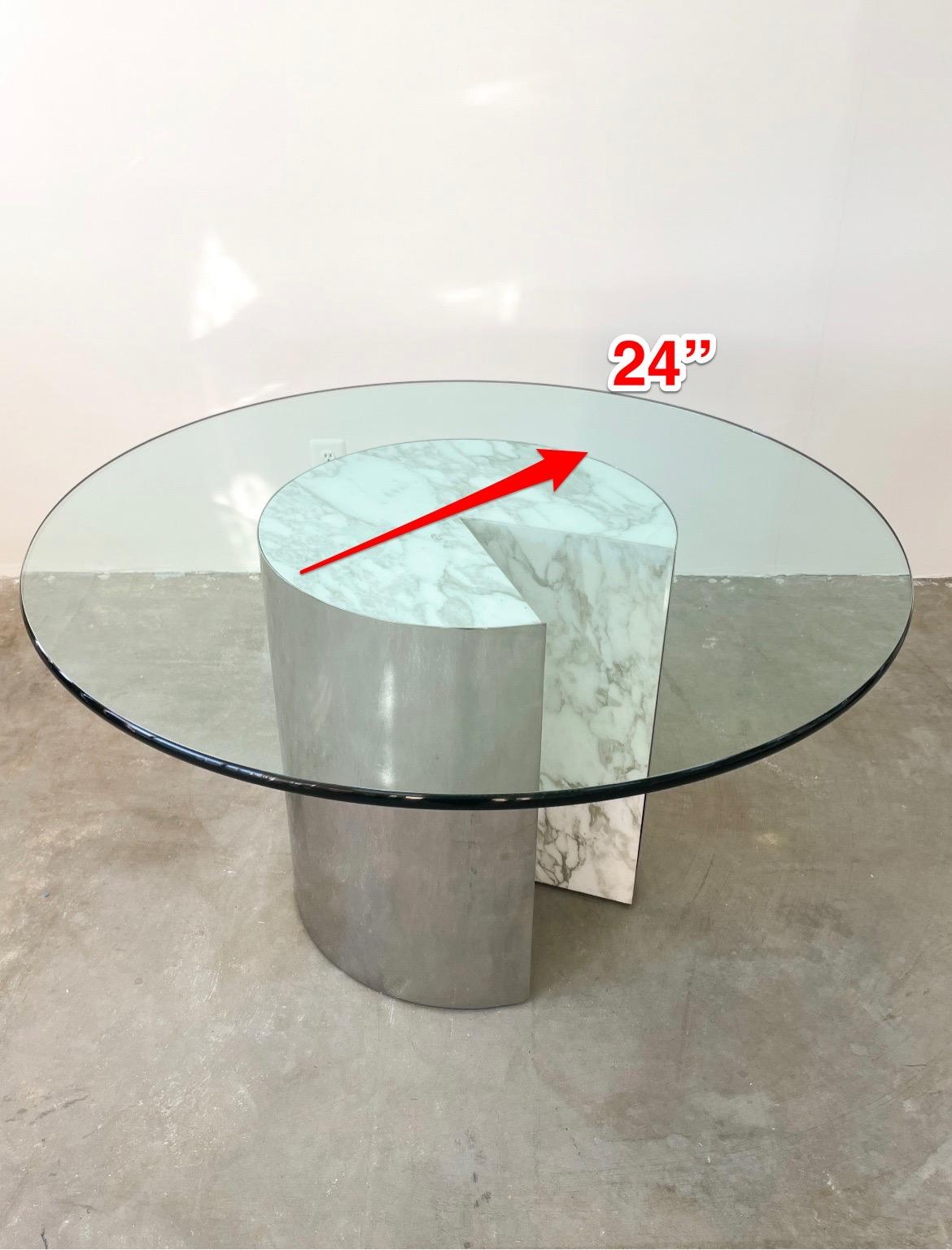 Table de salle à manger ronde vintage Pace Collection chrome et verre marbré 70s en vente 4