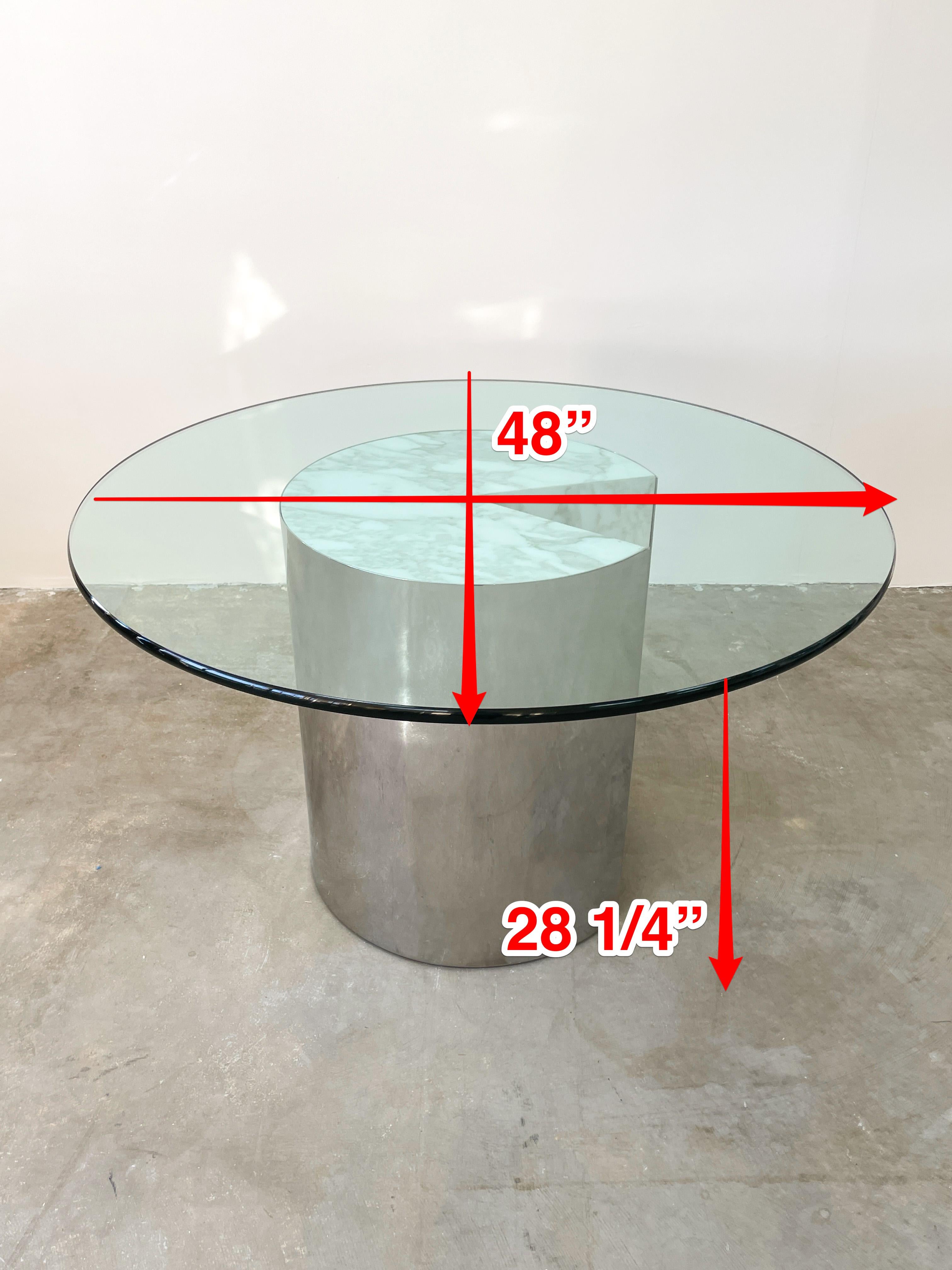 Table de salle à manger ronde vintage Pace Collection chrome et verre marbré 70s en vente 5
