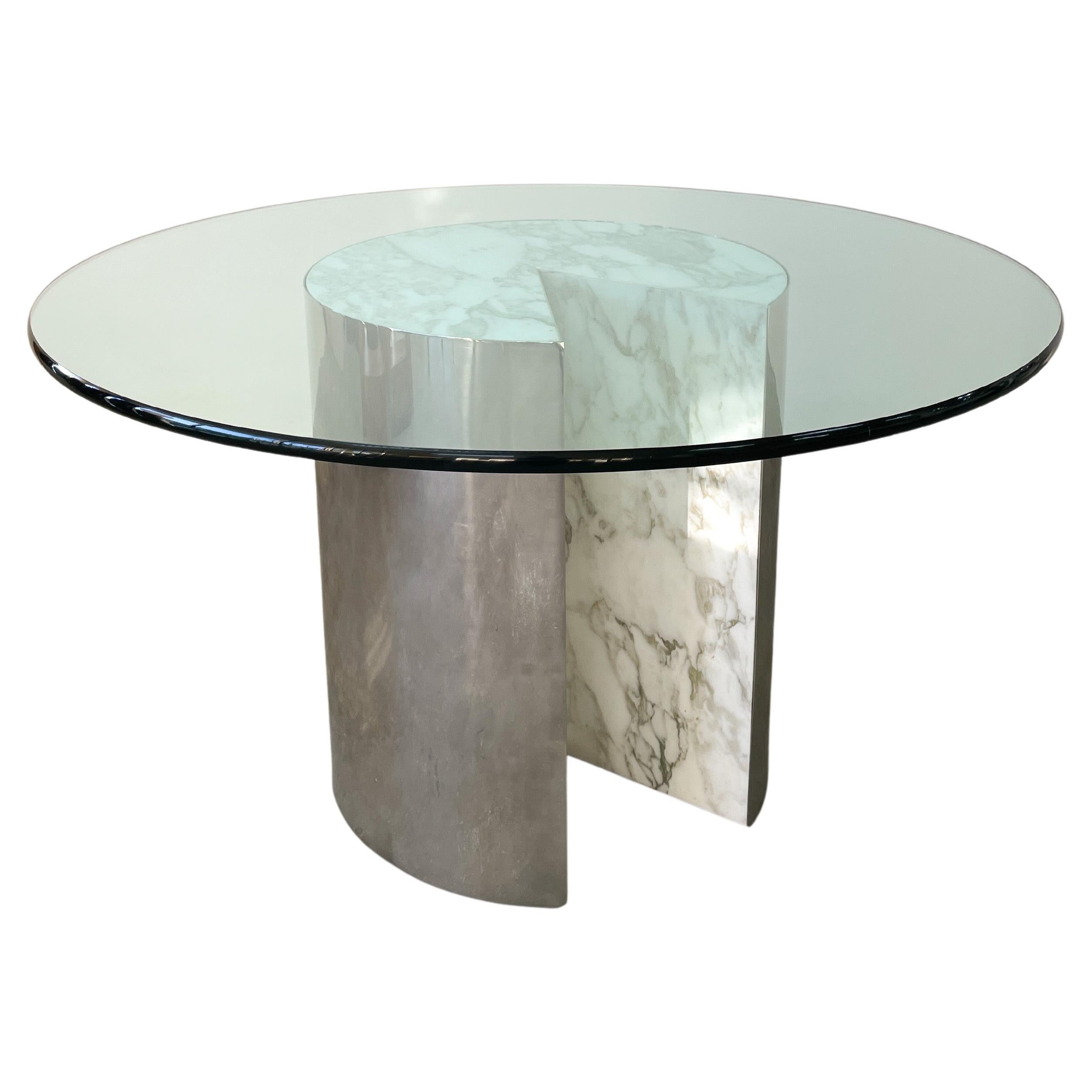 Vintage Pace Collection Chrom und Marmor Glas Runde Esstisch 70s