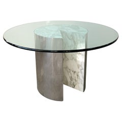 Vintage Pace Collection Chrome and Marble Glass Round Dining Table 70s
