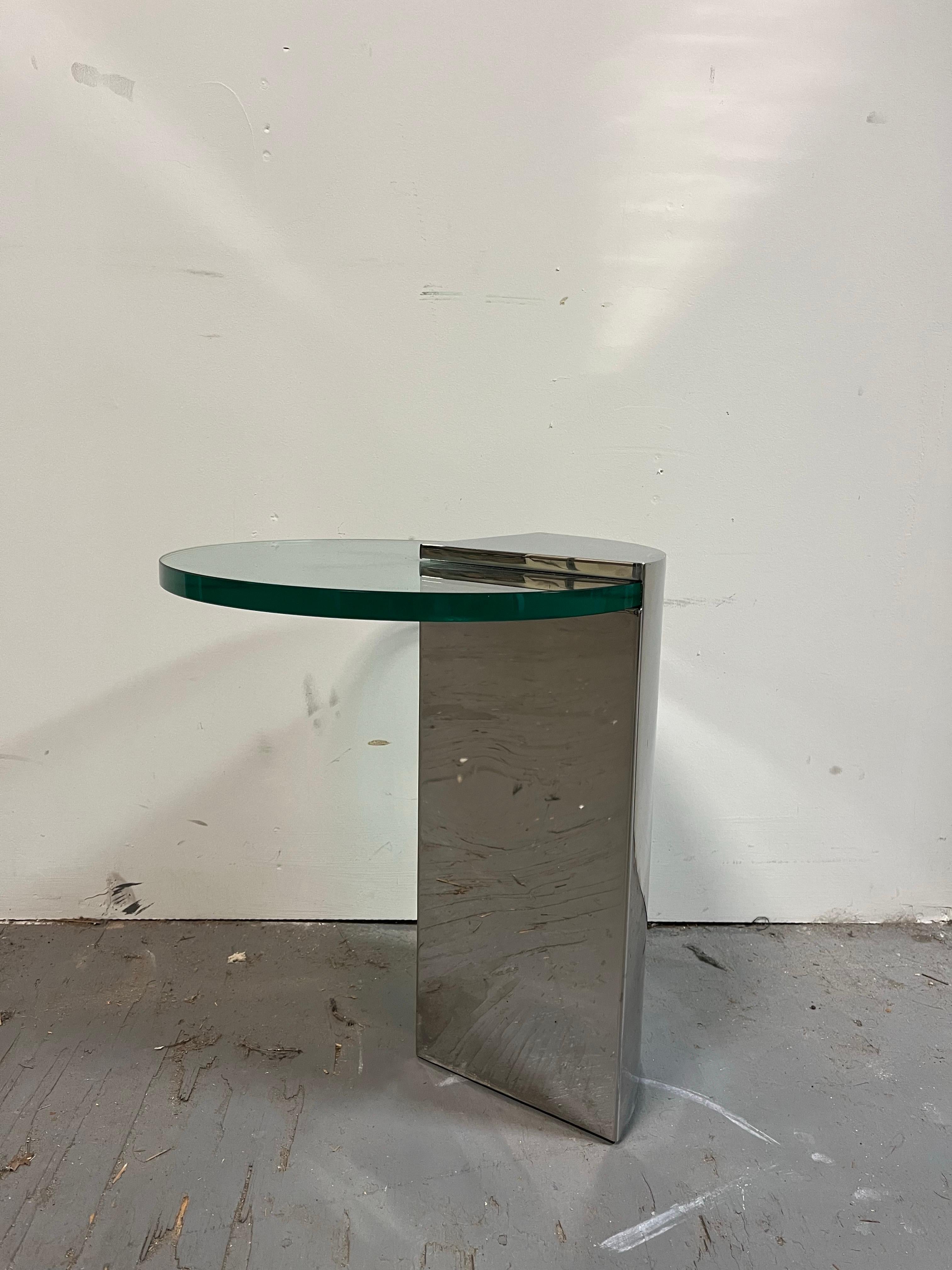 Vintage Pace Collection Chrome Glass Side Table In Good Condition In W Allenhurst, NJ