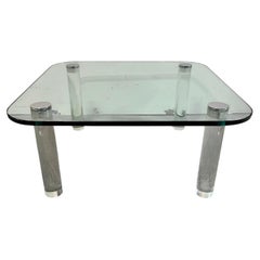 Vintage Pace Collection Glass Coffee Table Lucite Legs Chrome Caps