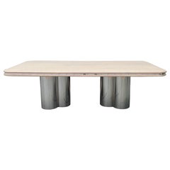Vintage Pace Collection Trefoil Double Steel Pedestal Dining Table with Chrome B