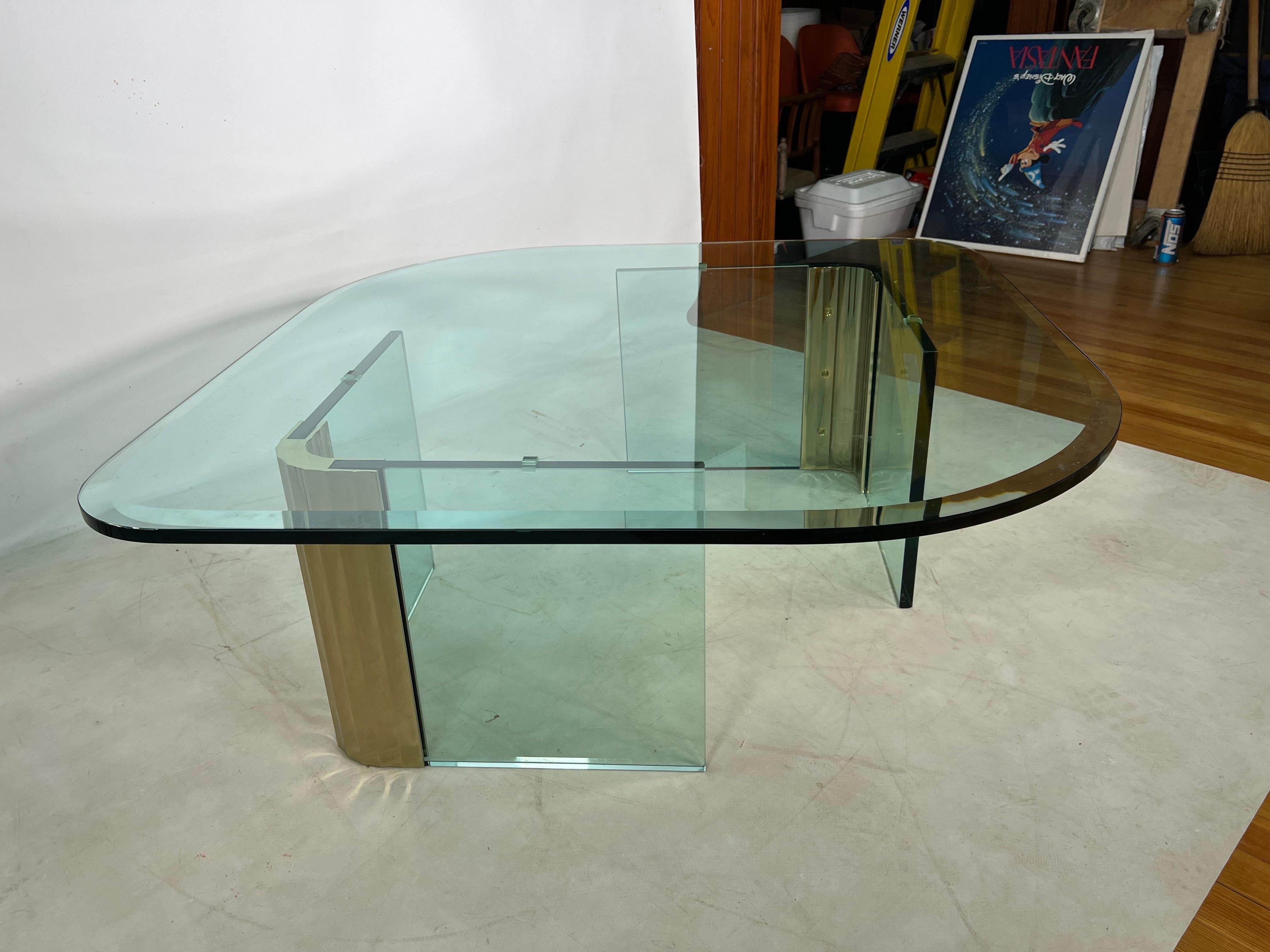 Late 20th Century Vintage Pace Collection Waterfall Scalloped Brass and Glass Coffee Table For Sale