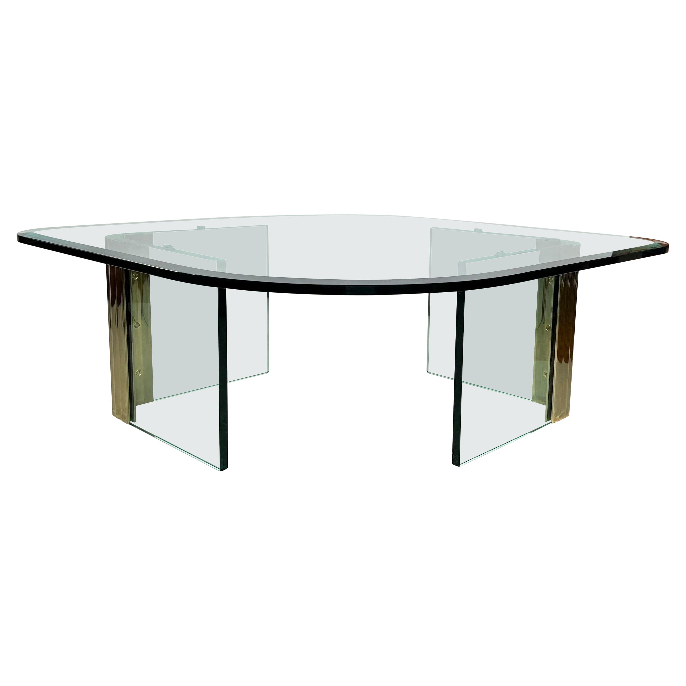 Vintage Pace Collection Waterfall Scalloped Brass and Glass Coffee Table