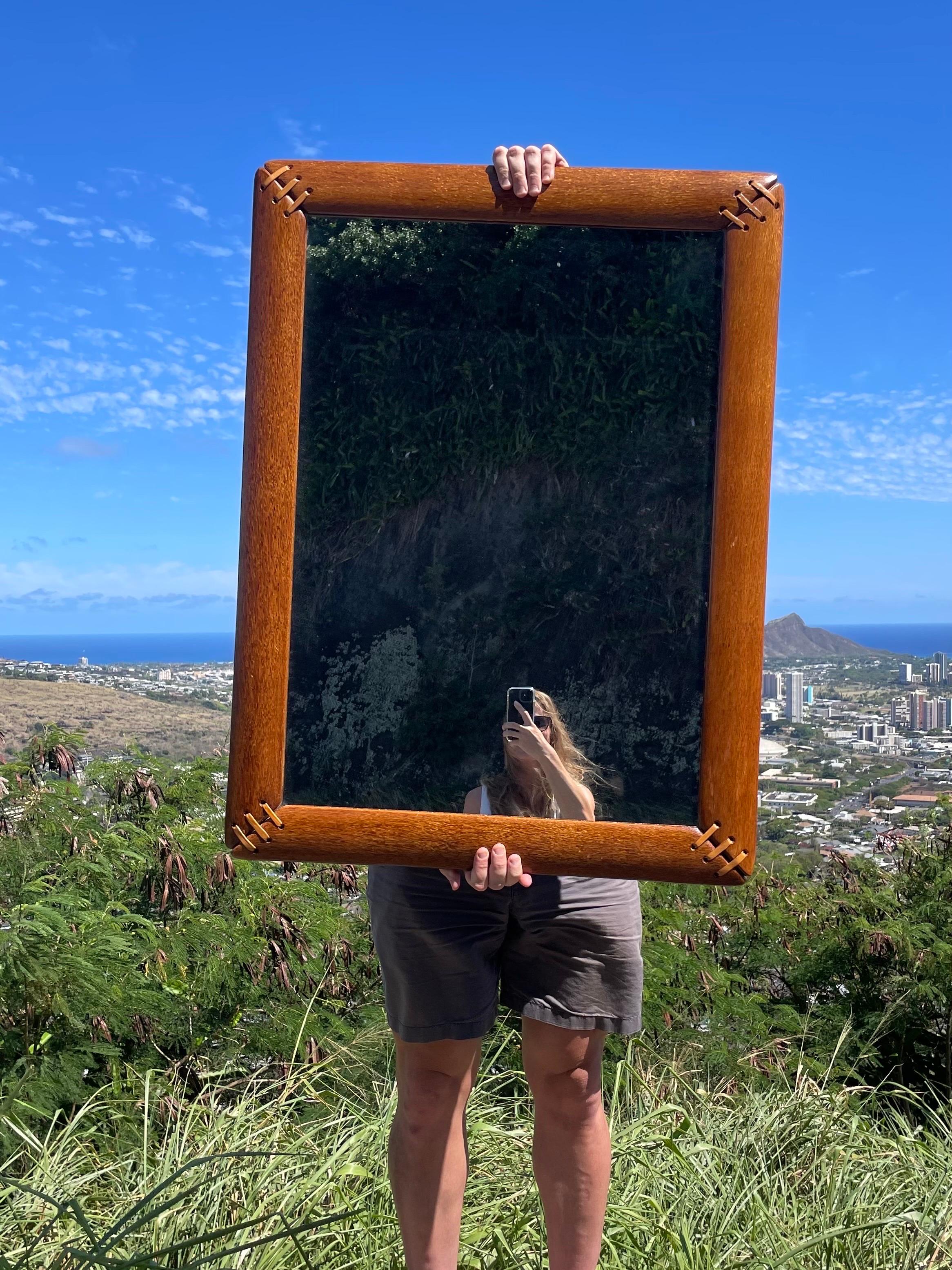 Pacific Green Palmwood and Leather Mirror 4