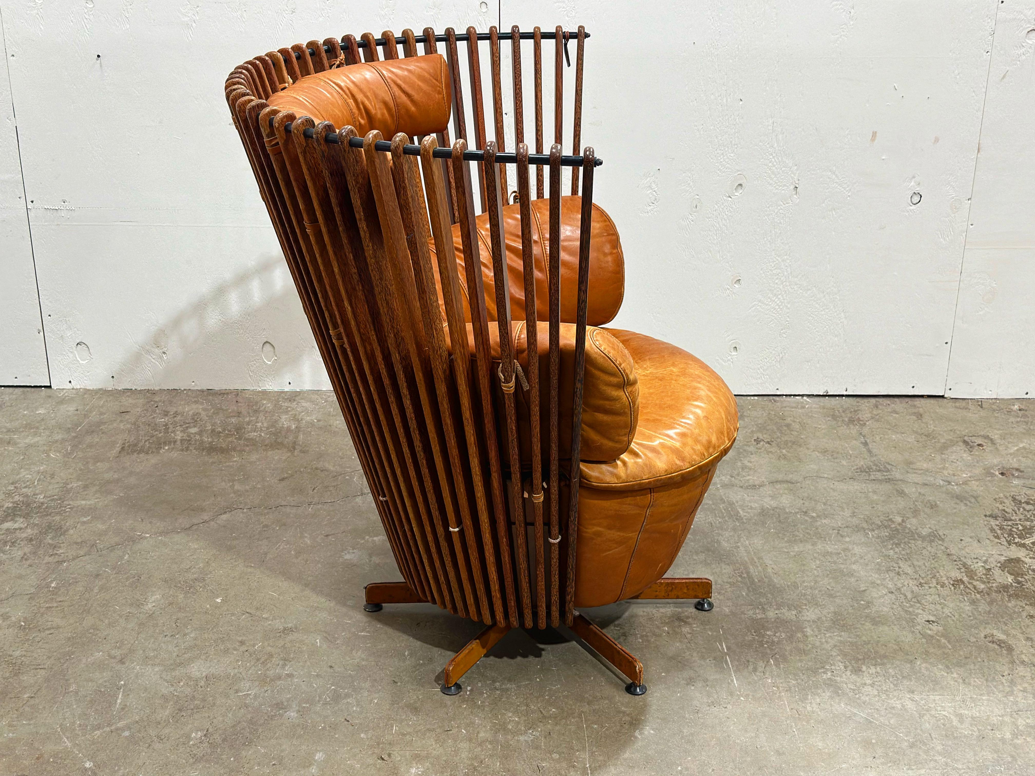 Vintage Pacific Green Tavarua Lounge Chair - Cognac Leather - Swivel Throne 4