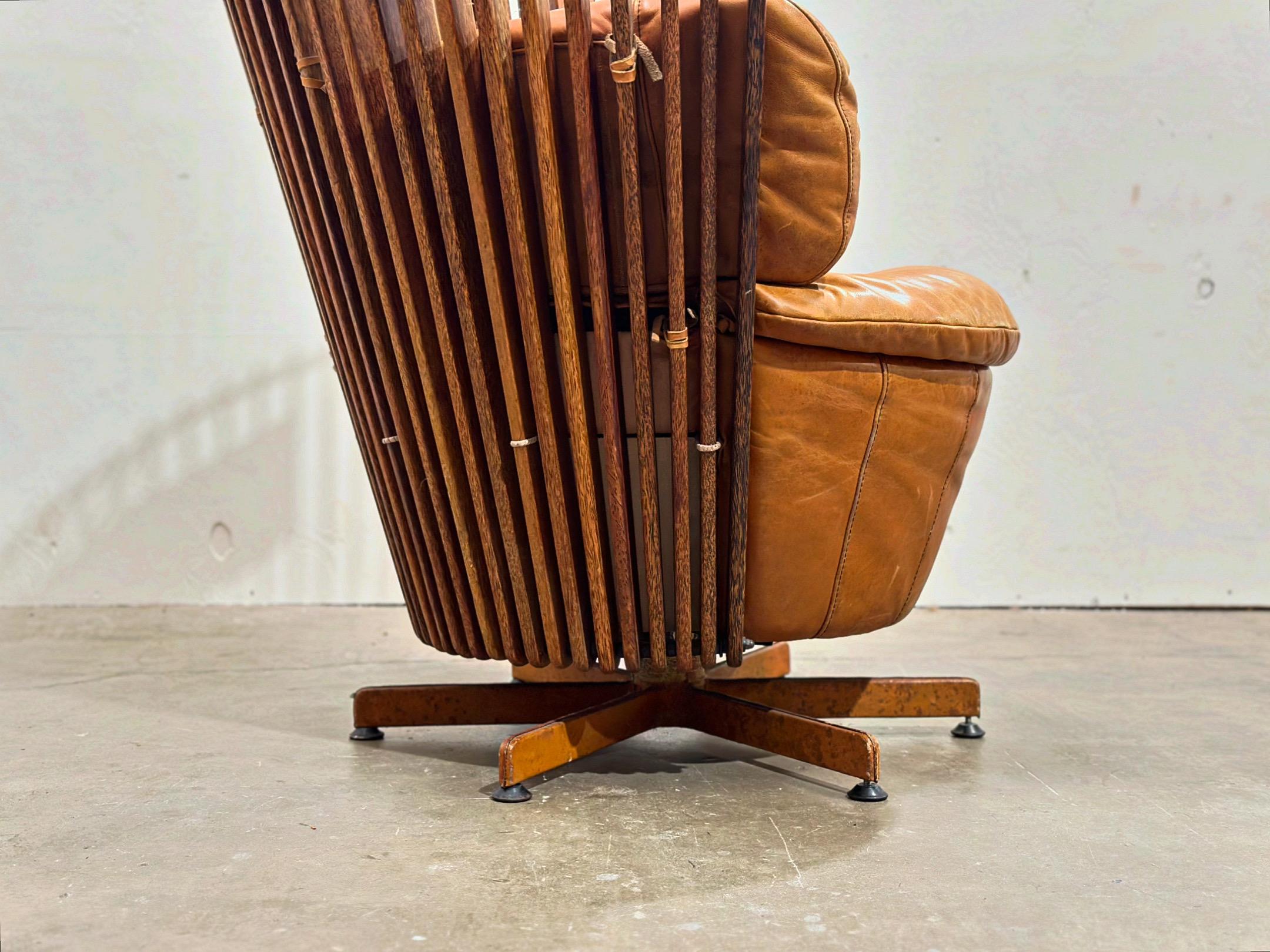 Vintage Pacific Green Tavarua Lounge Chair - Cognac Leather - Swivel Throne 5