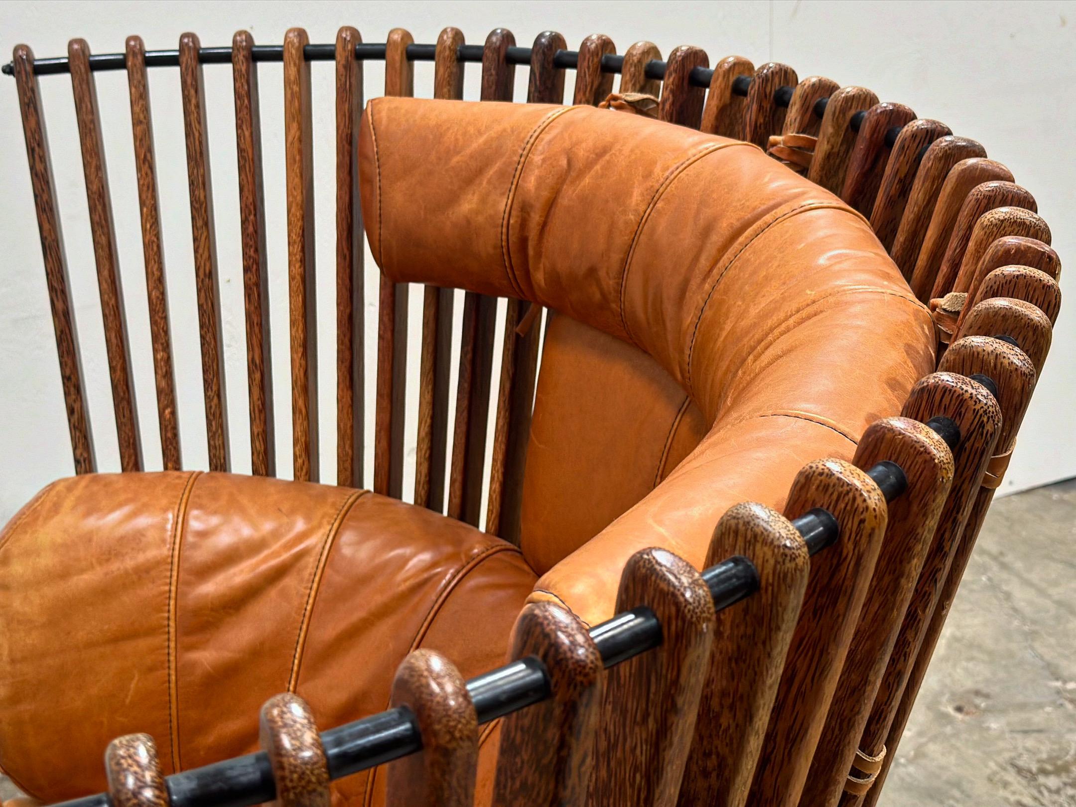 Australian Vintage Pacific Green Tavarua Lounge Chair - Cognac Leather - Swivel Throne