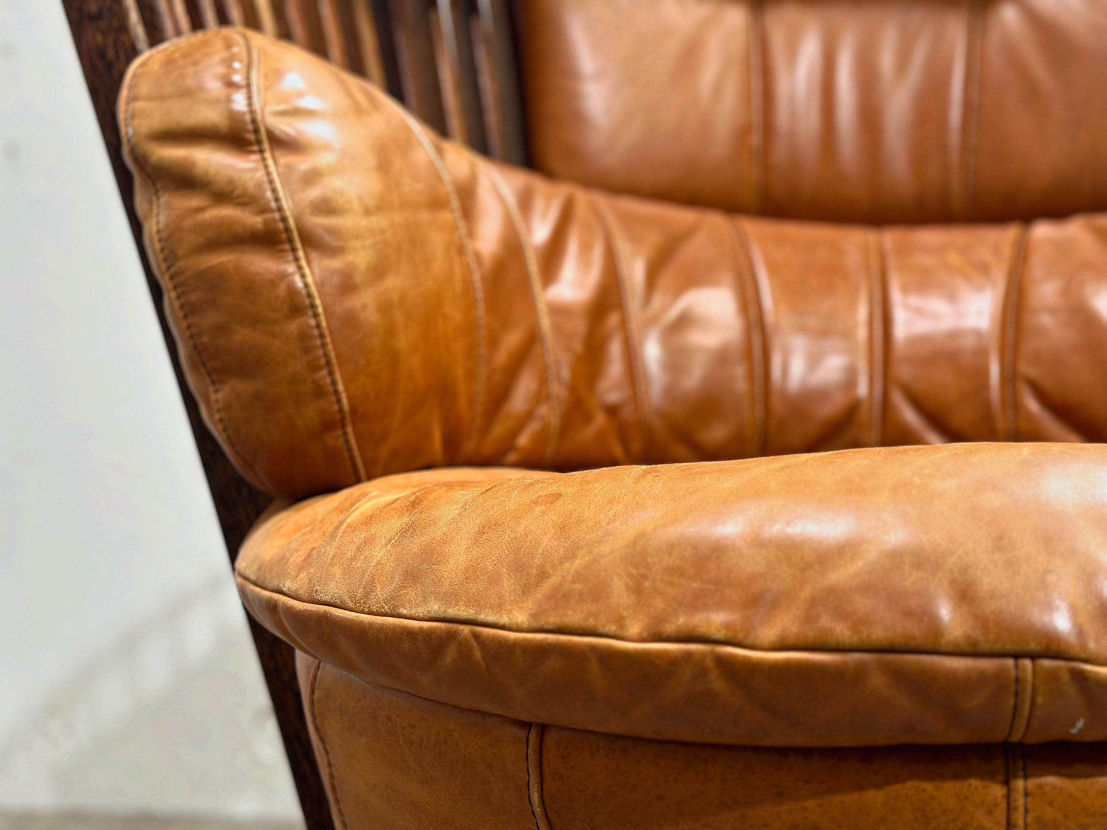 Vintage Pacific Green Tavarua Lounge Chair - Cognac Leather - Swivel Throne 1