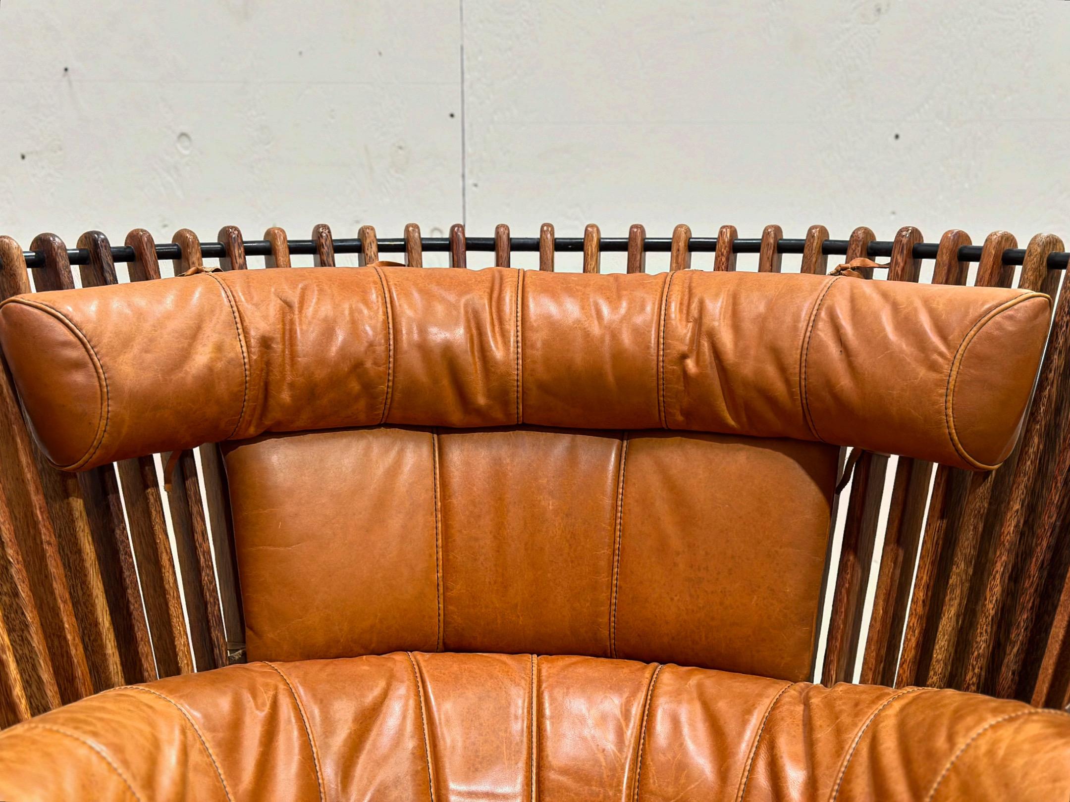 Vintage Pacific Green Tavarua Lounge Chair - Cognac Leather - Swivel Throne 3