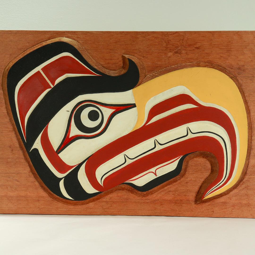 Native American Vintage Pacific Northwest Coast Native Wooden Hawk Carving by William Wasden Jr For Sale