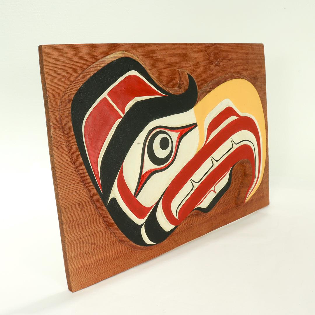 Hand-Carved Vintage Pacific Northwest Coast Native Wooden Hawk Carving by William Wasden Jr For Sale