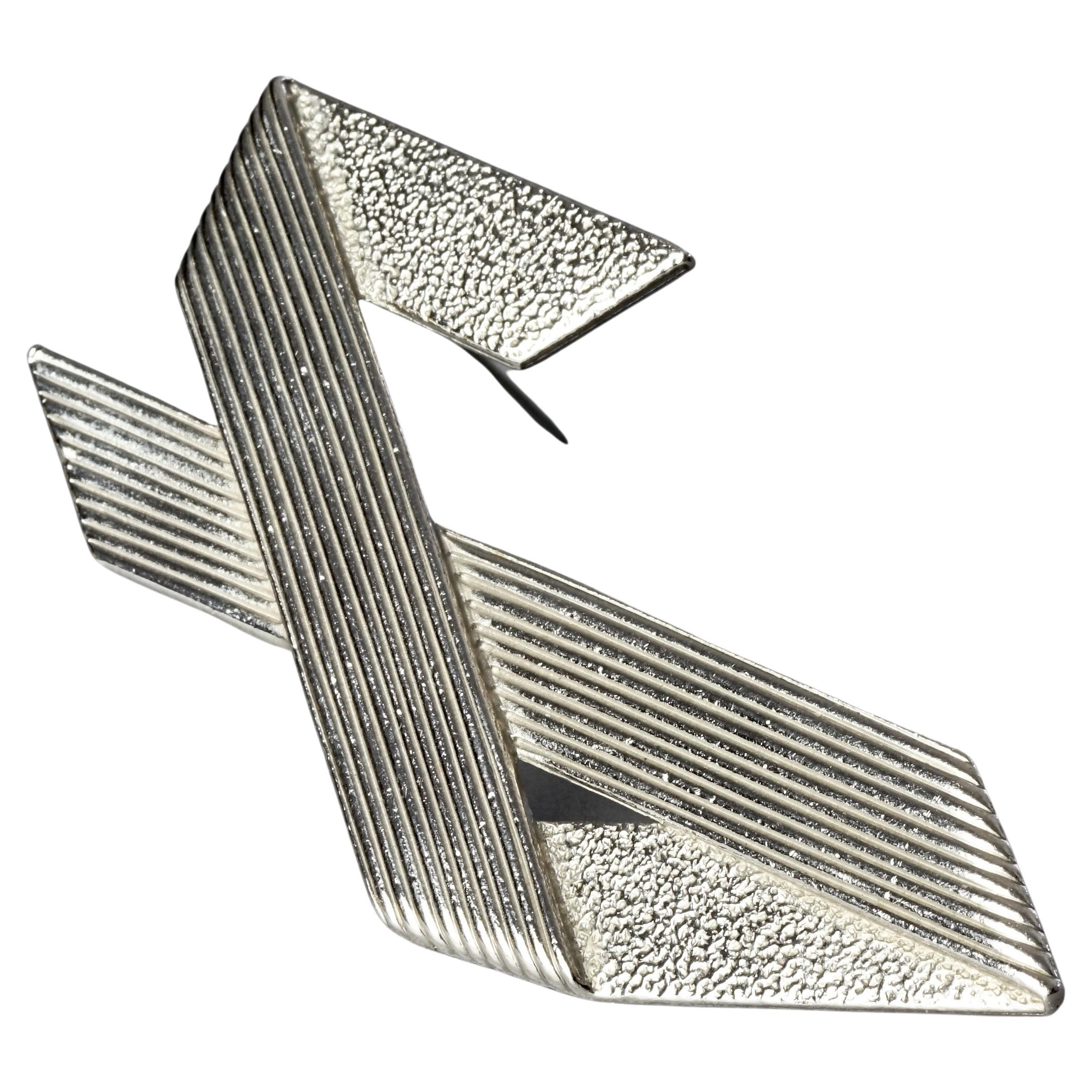 Vintage PACO RABANNE Abstract Silver Brooch For Sale