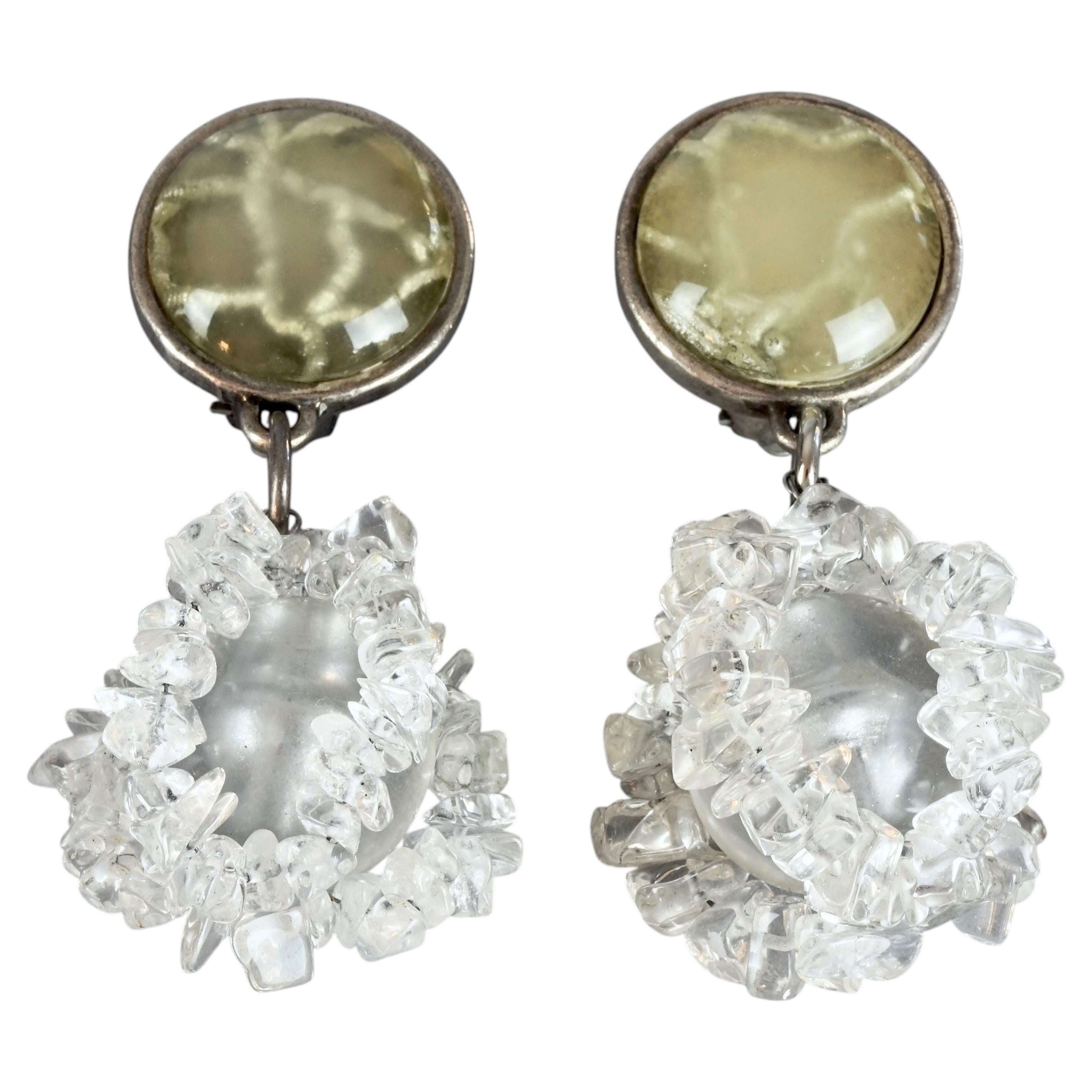 Vintage PACO RABANNE Bamboo Rock Crystal Dangling Earrings