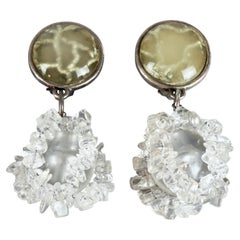 Vintage PACO RABANNE Pendientes colgantes de cristal de roca de bambú
